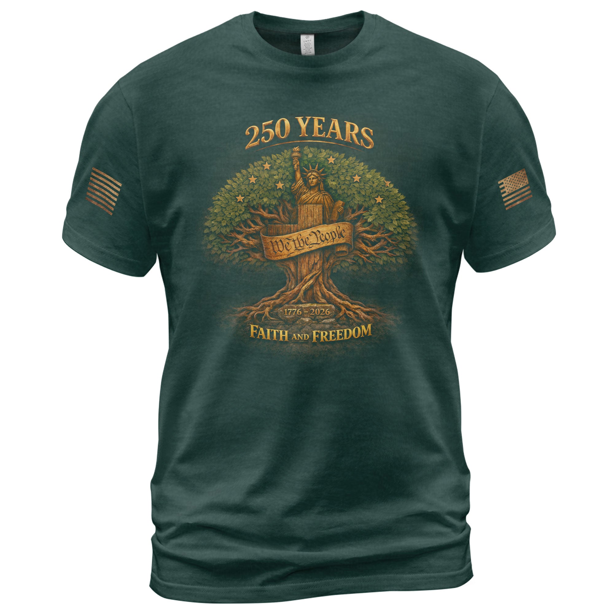 America 250th Anniversary T-Shirt 1776-2026 – Statue of Liberty & Cross Christian Tee - Rust Field Wear