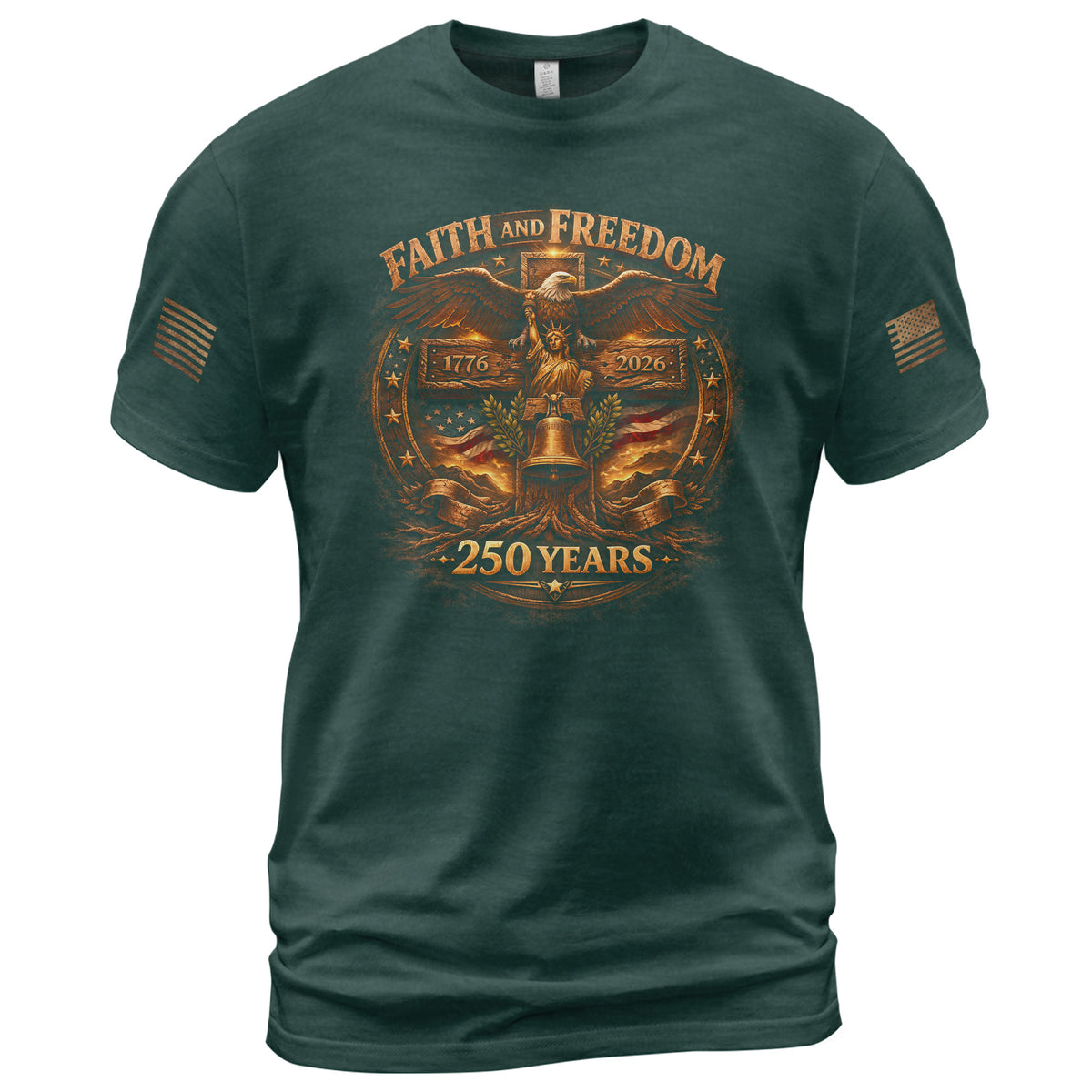 America 250th Anniversary T-Shirt 1776-2026 – Eagle, Cross & Liberty Bell Christian Tee - Rust Field Wear