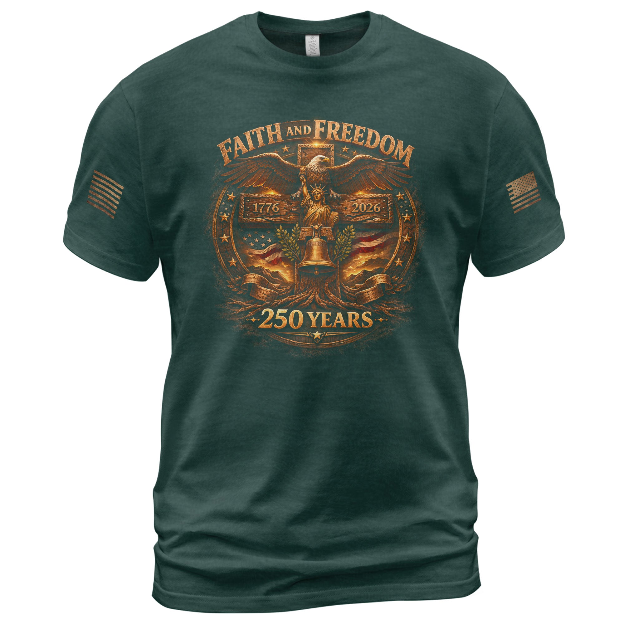 America 250th Anniversary T-Shirt 1776-2026 – Eagle, Cross & Liberty Bell Christian Tee - Rust Field Wear