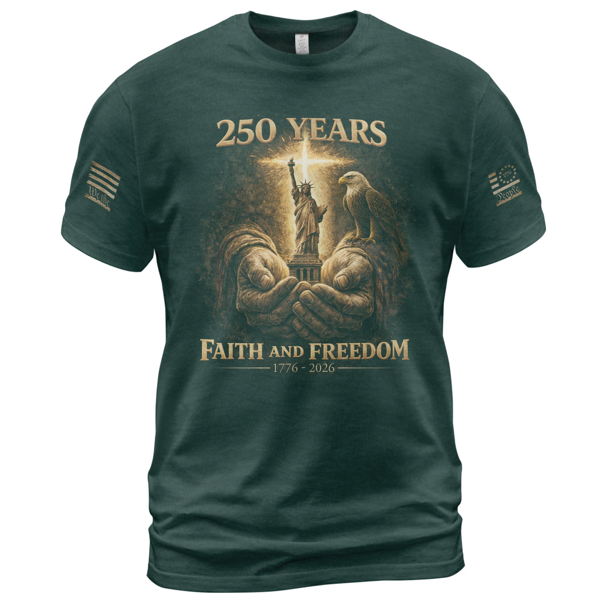 America 250th Anniversary T-Shirt 1776-2026 – God’s Hands, Liberty & Eagle Christian Tee - Rust Field Wear