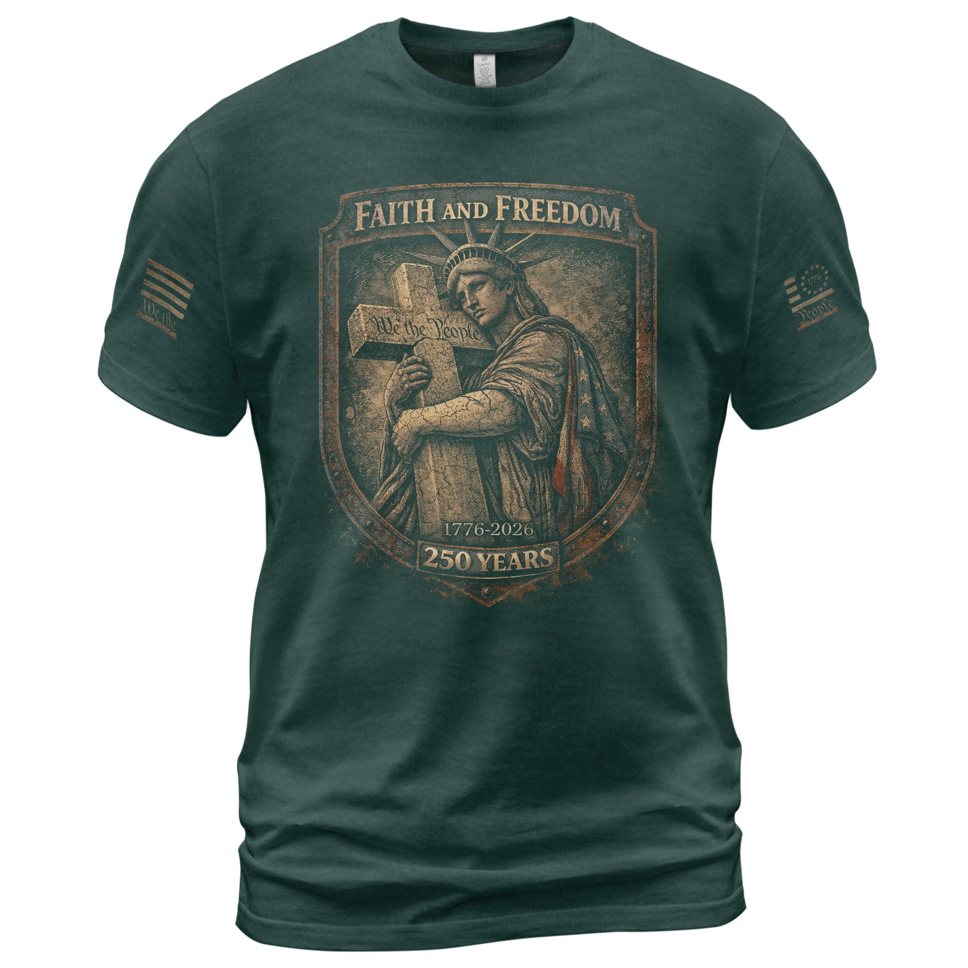 America 250th Anniversary T-Shirt 1776-2026 – Statue of Liberty, Cross & We The People Tee - Rust Field Wear
