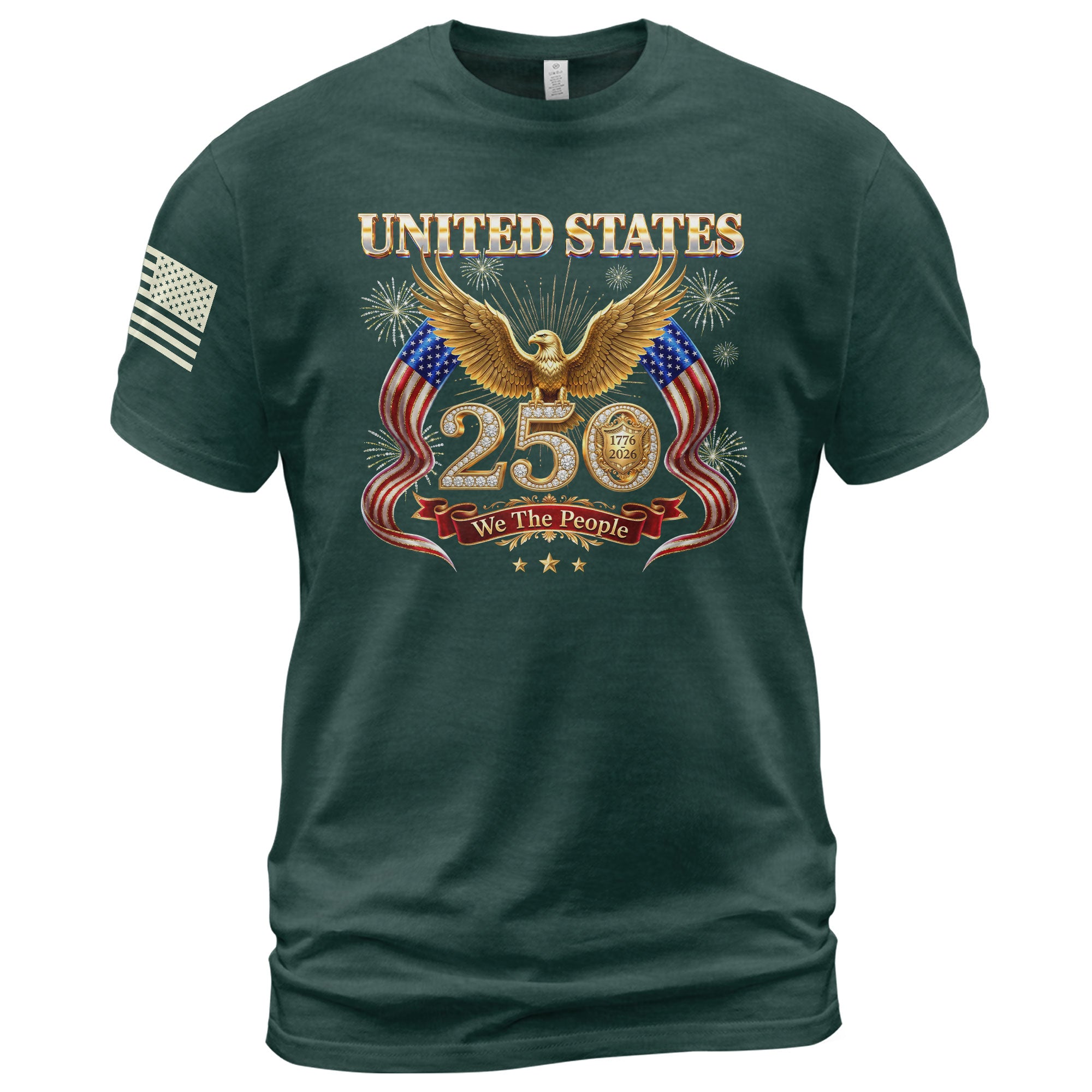 United States 250 Years 1776-2026 T-Shirt - Golden Eagle Patriotic Fireworks Luxury Tee - Rust Field Wear
