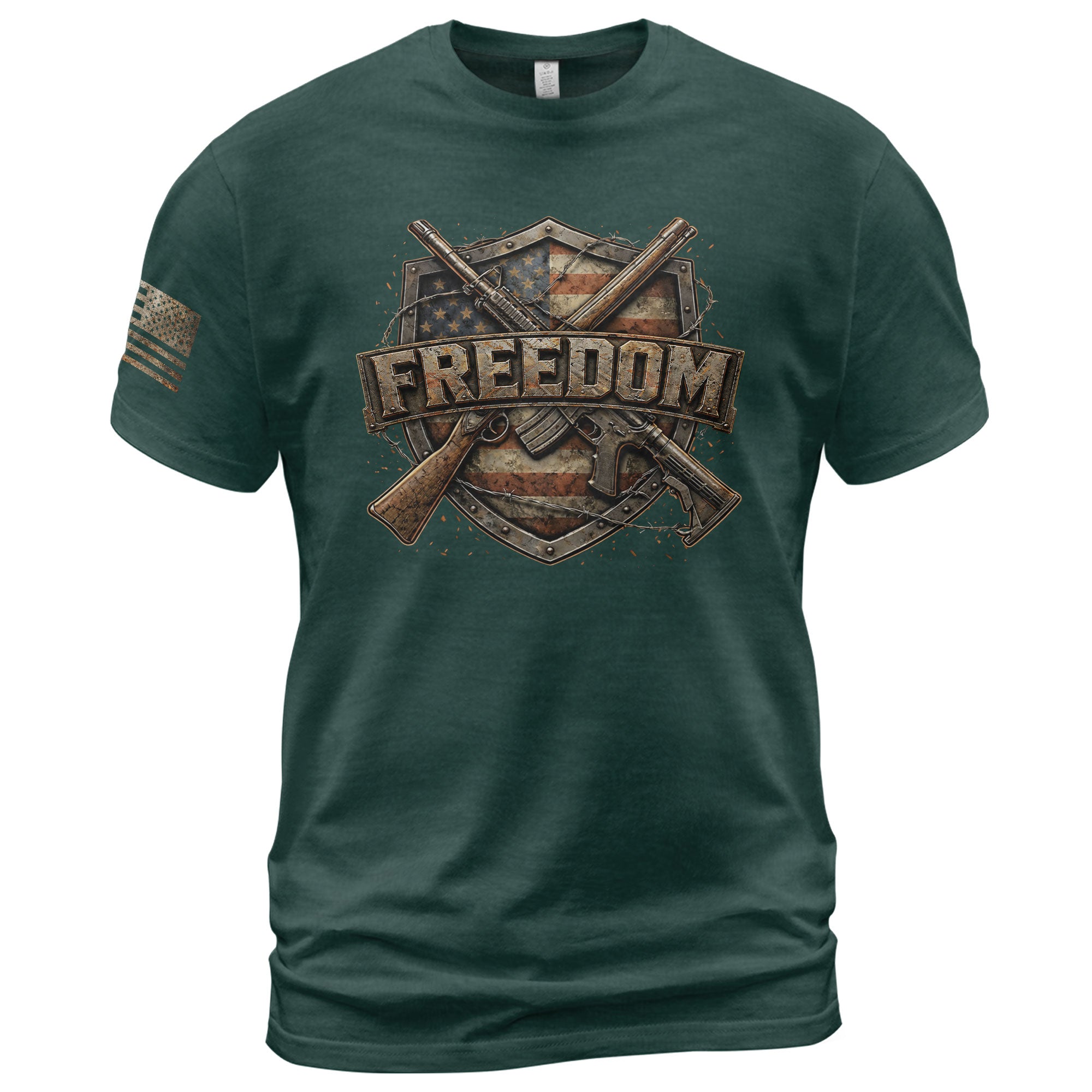 Freedom Shield Patriotic 2nd Amendment and American Flag Rifles - Freedom T Shirt, Patriotic Shirts for Men - Rust Field Wear