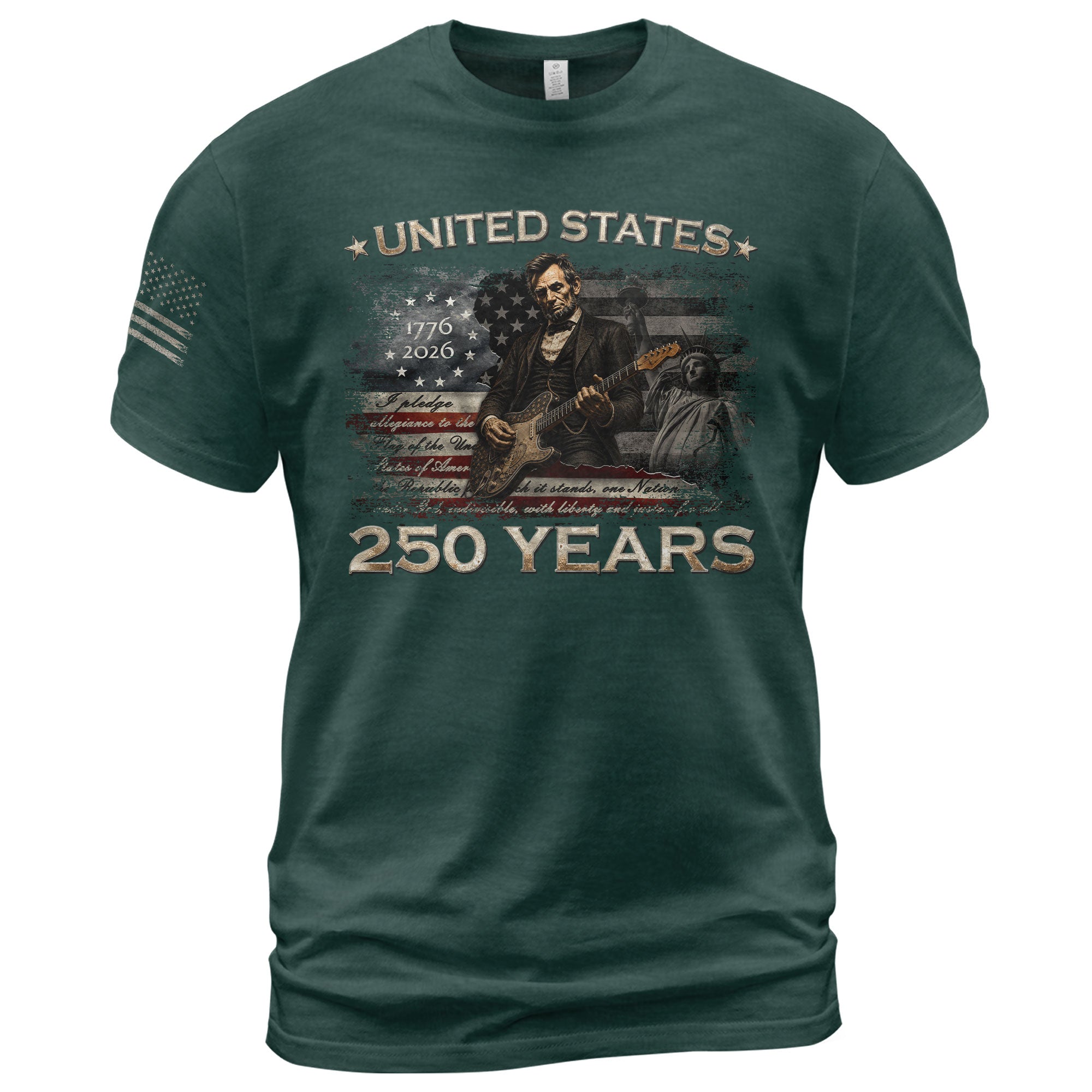 1776 2026 Shirt Vintage Abraham Lincoln Playing Guitar US Flag Patriotic 250 Years Tee - Rust Field Wear