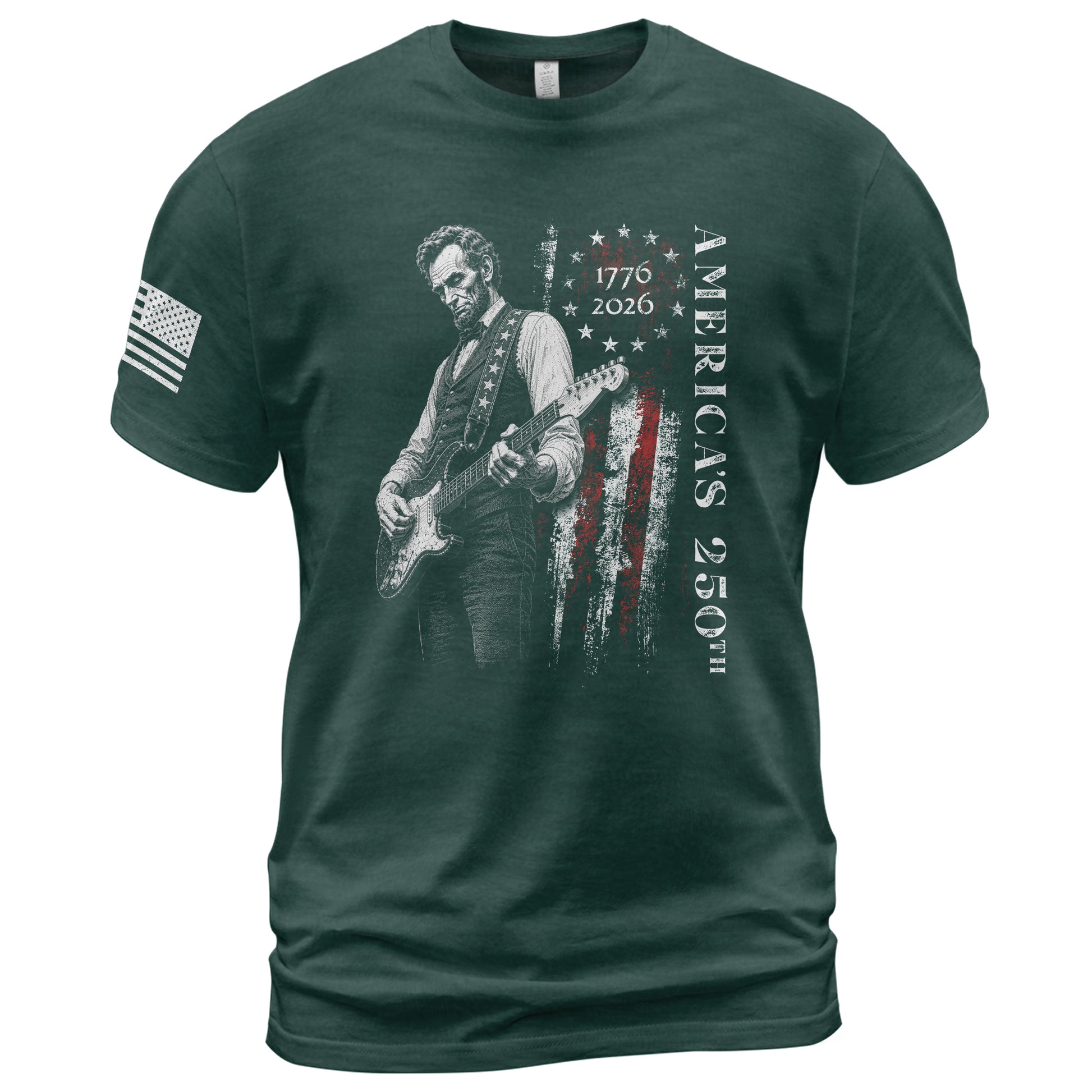 Betsy Ross Flag Abraham Lincoln Guitar Shirt Vintage 1776 2026 Patriotic USA T-Shirt - Rust Field Wear