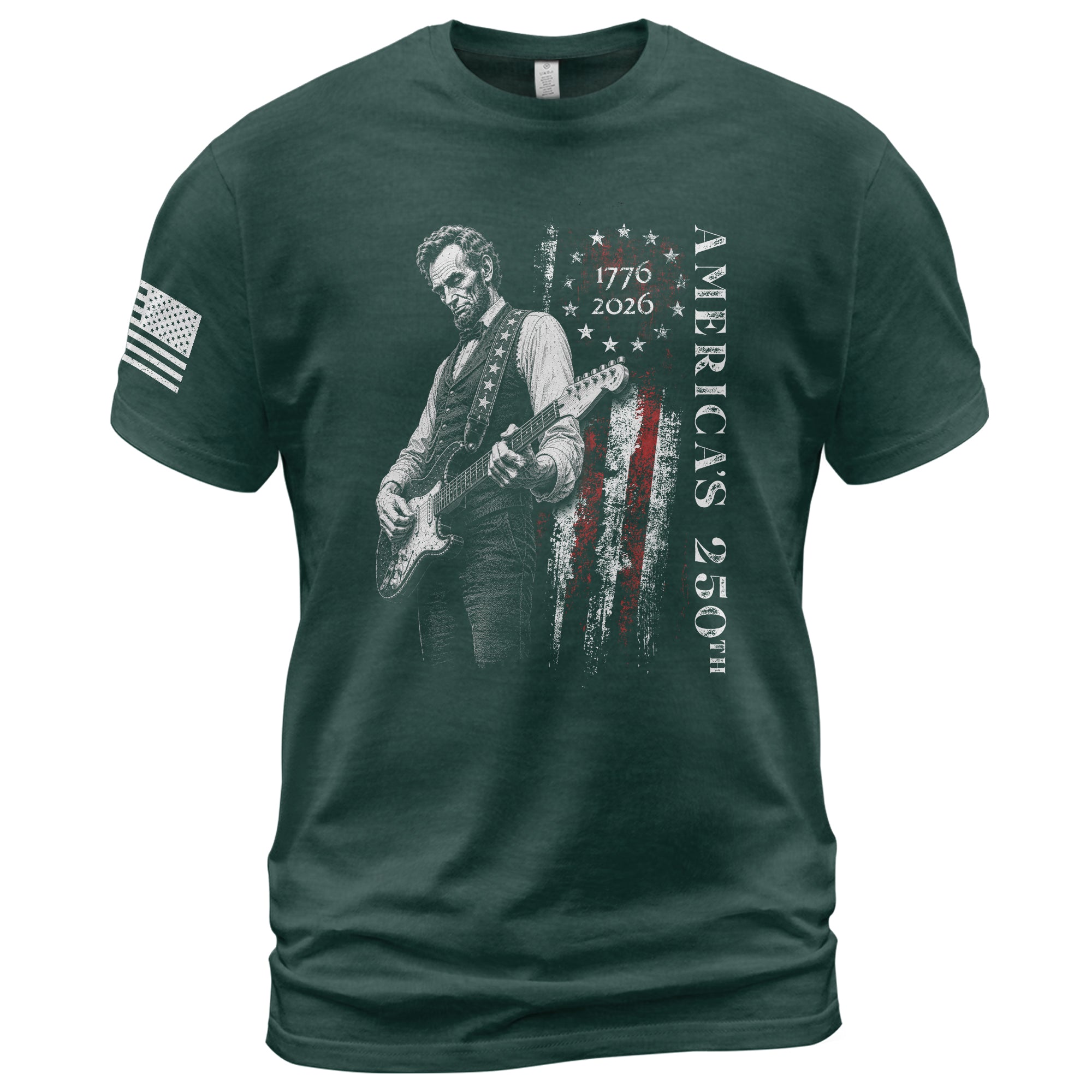 Betsy Ross Flag Abraham Lincoln Guitar Shirt Vintage 1776 2026 Patriotic USA T-Shirt - Rust Field Wear