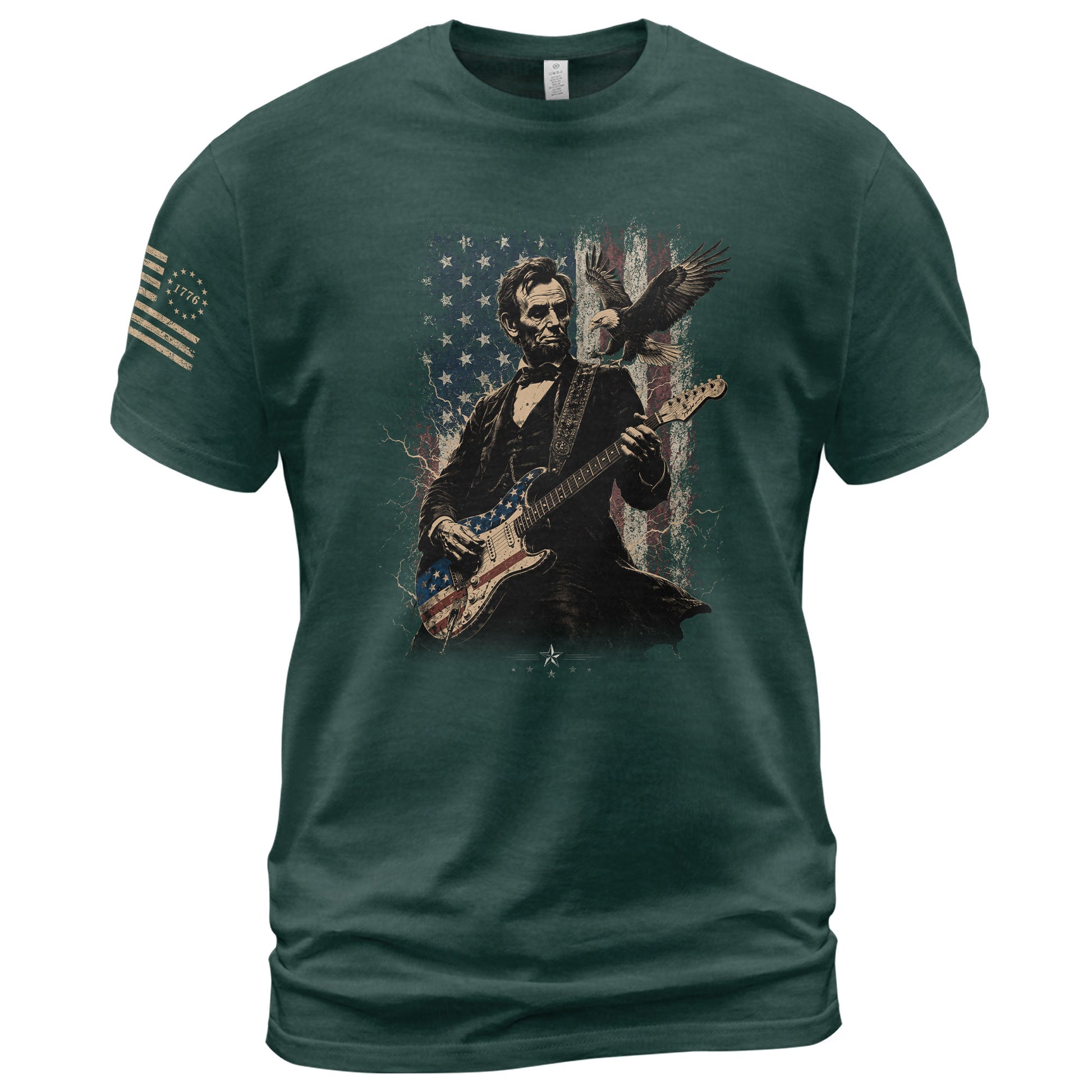 Abraham Lincoln Playing Guitar Shirt Patriotic Eagle US Flag Graphic Tee - Rust Field Wear