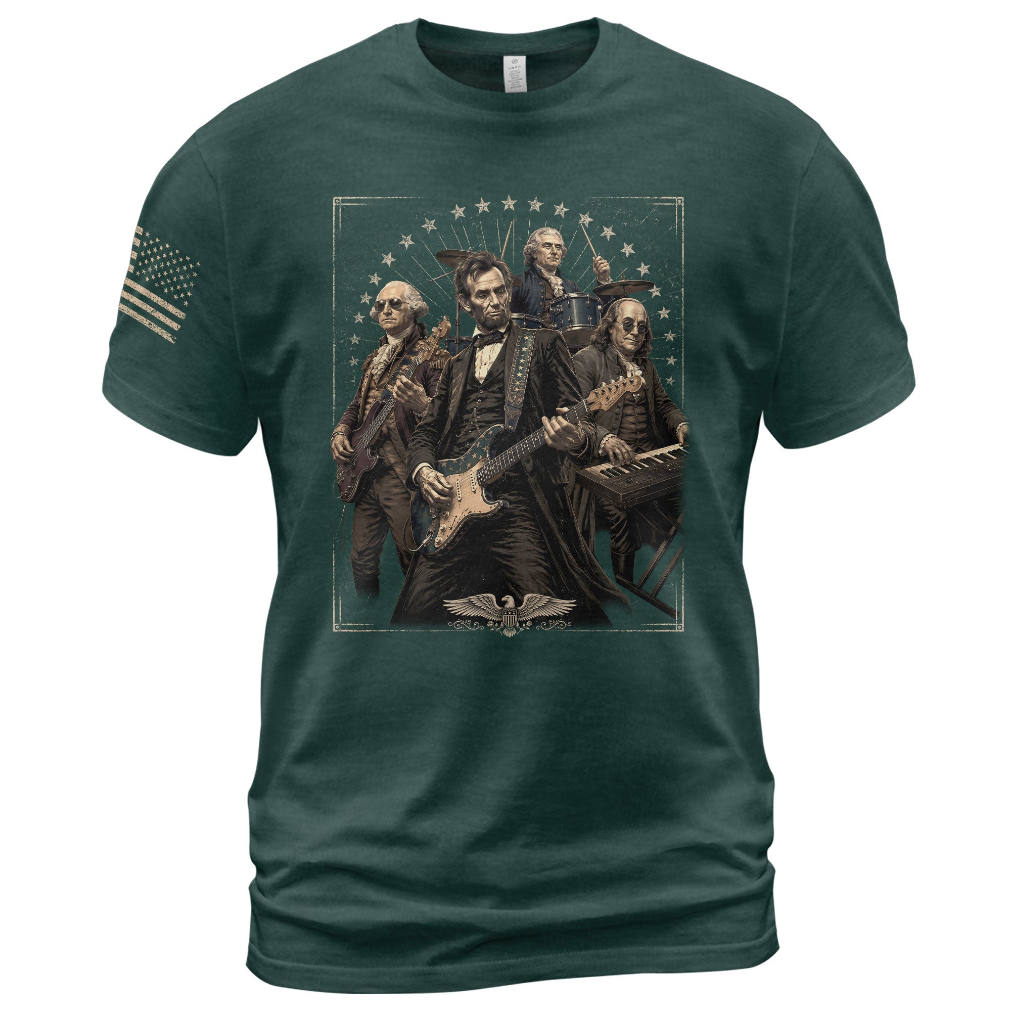 Presidents Rock Band Shirt Funny Patriotic Founding Fathers Graphic Tee - Rust Field Wear