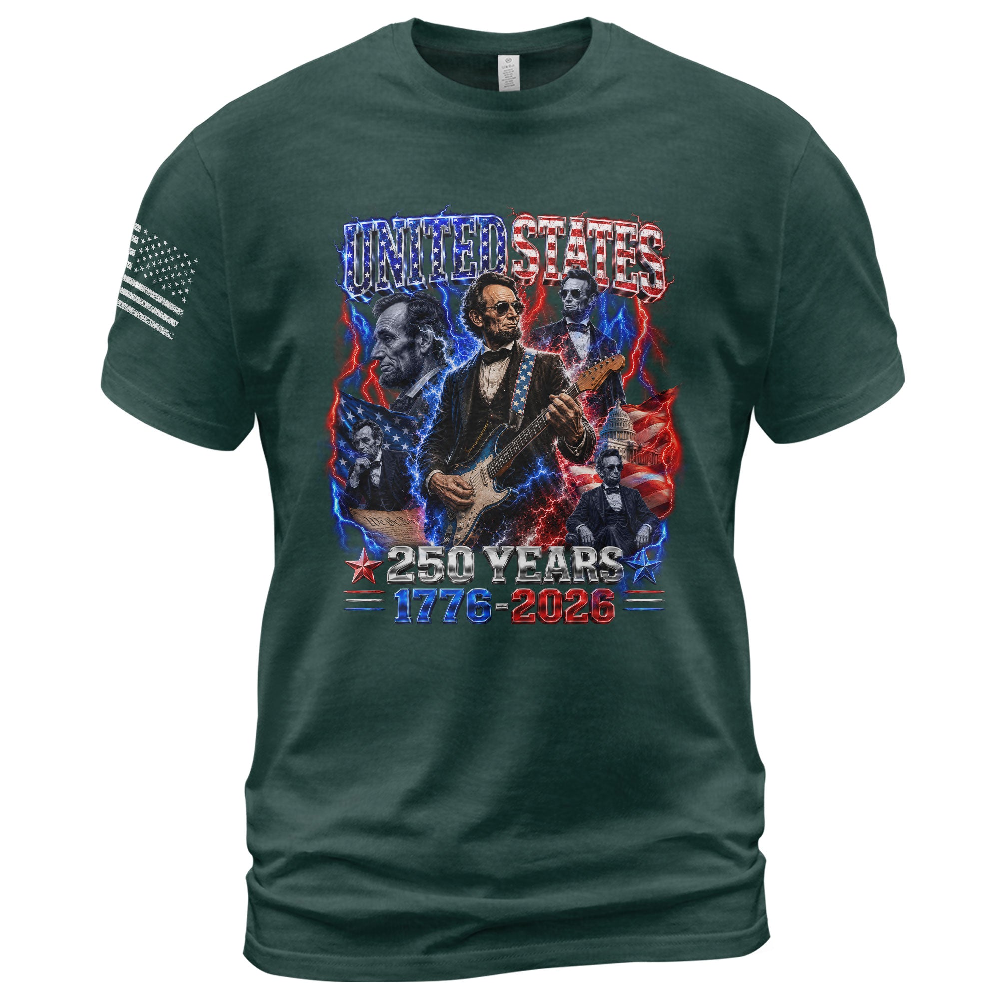 Abraham Lincoln Guitar Shirt Patriotic 1776 2026 American Pride Tee - Rust Field Wear