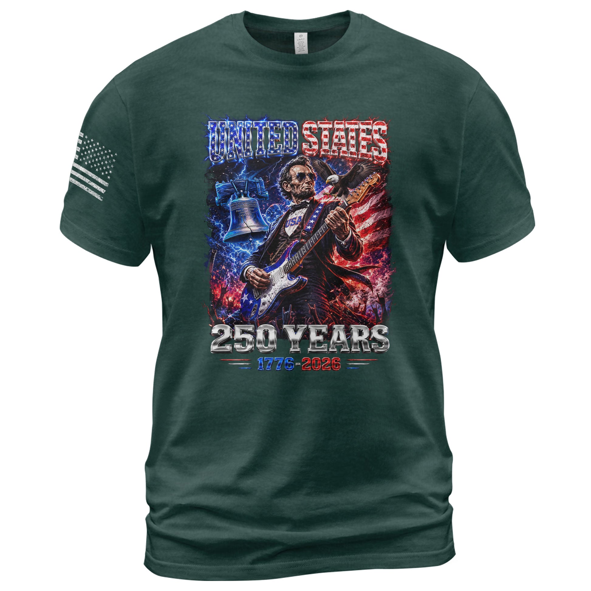 Abraham Lincoln Rock Guitar Shirt Liberty Bell Patriotic 1776 2026 Tee - Rust Field Wear