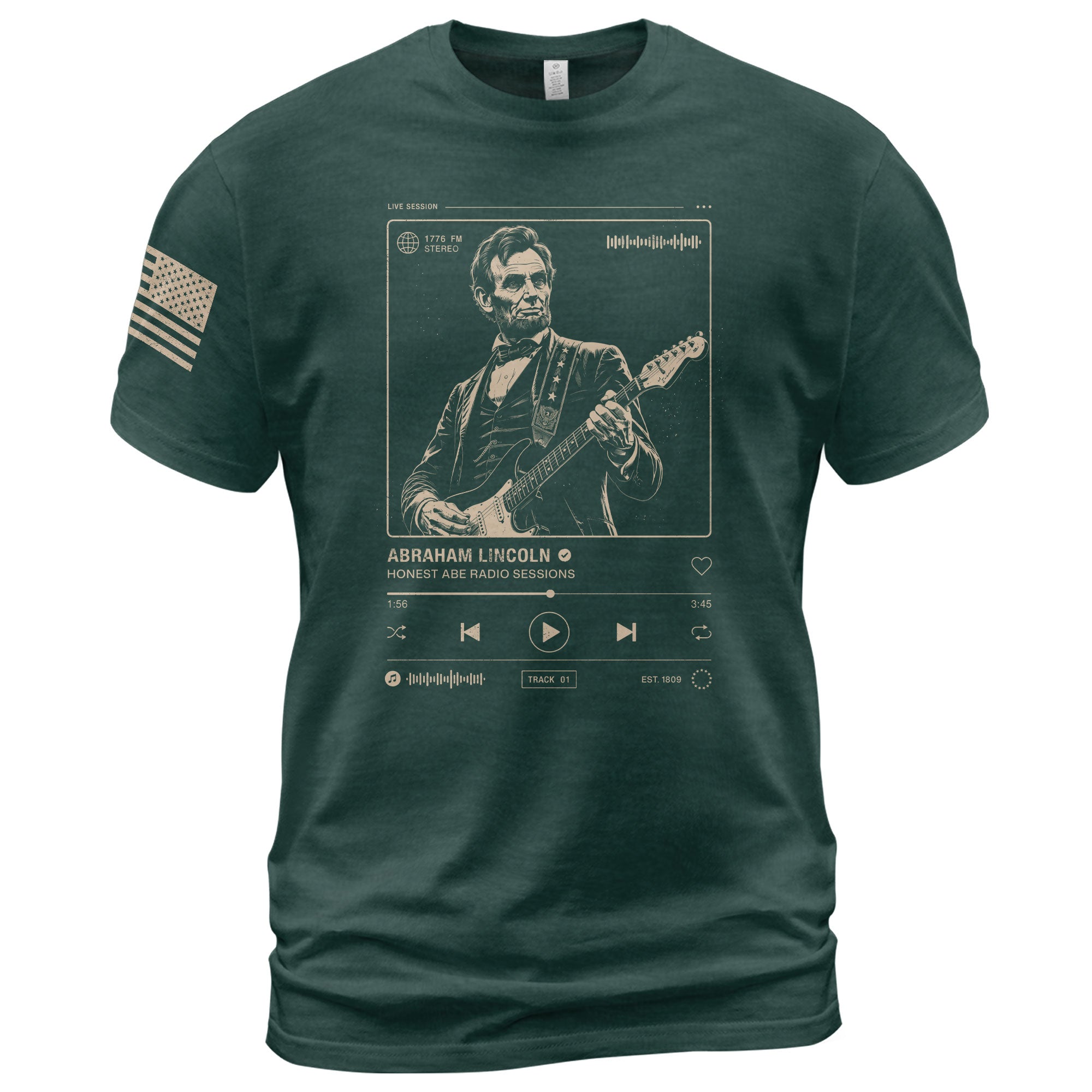 Abraham Lincoln Guitar Shirt Music Player Interface Patriotic Graphic Tee - Rust Field Wear