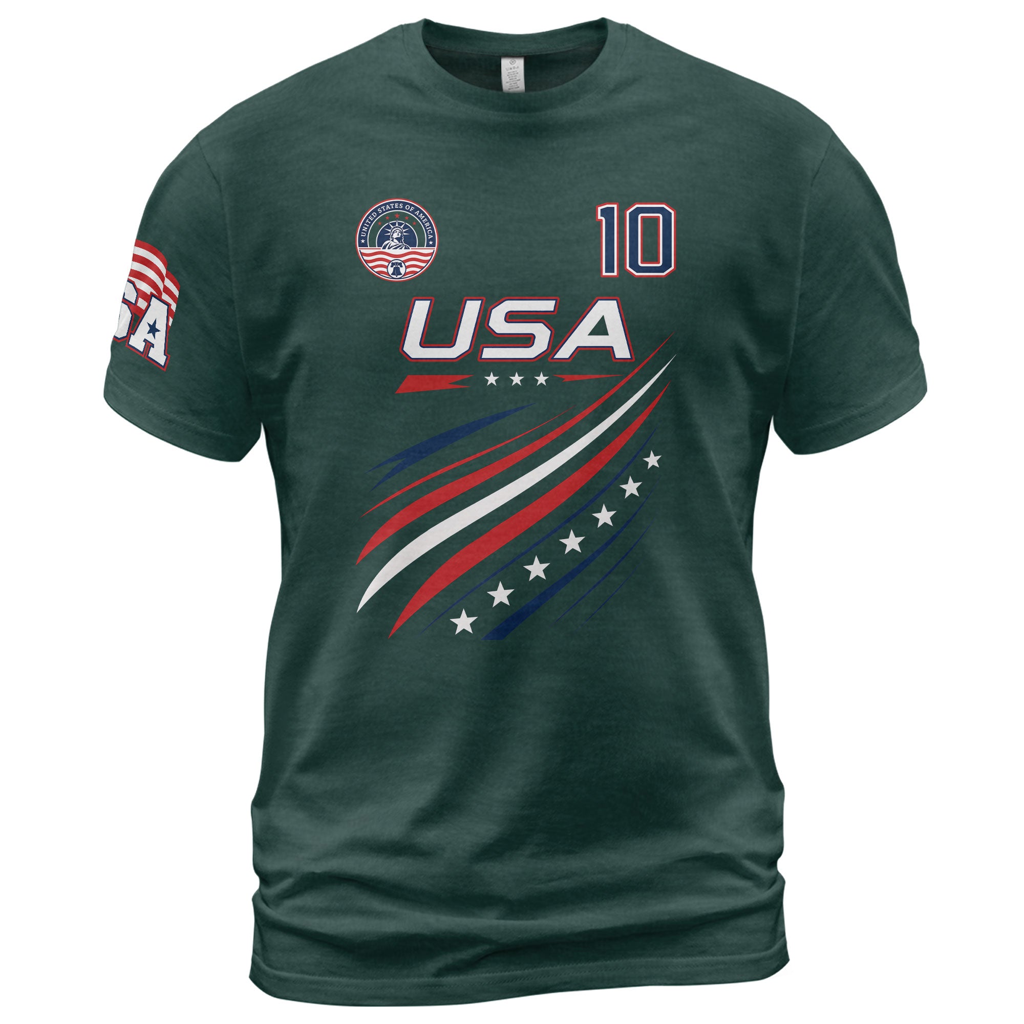 Patriotic USA Sport Graphic T Shirt Number 10 Flag Inspired Casual Mens Fashion - Rust Field Wear
