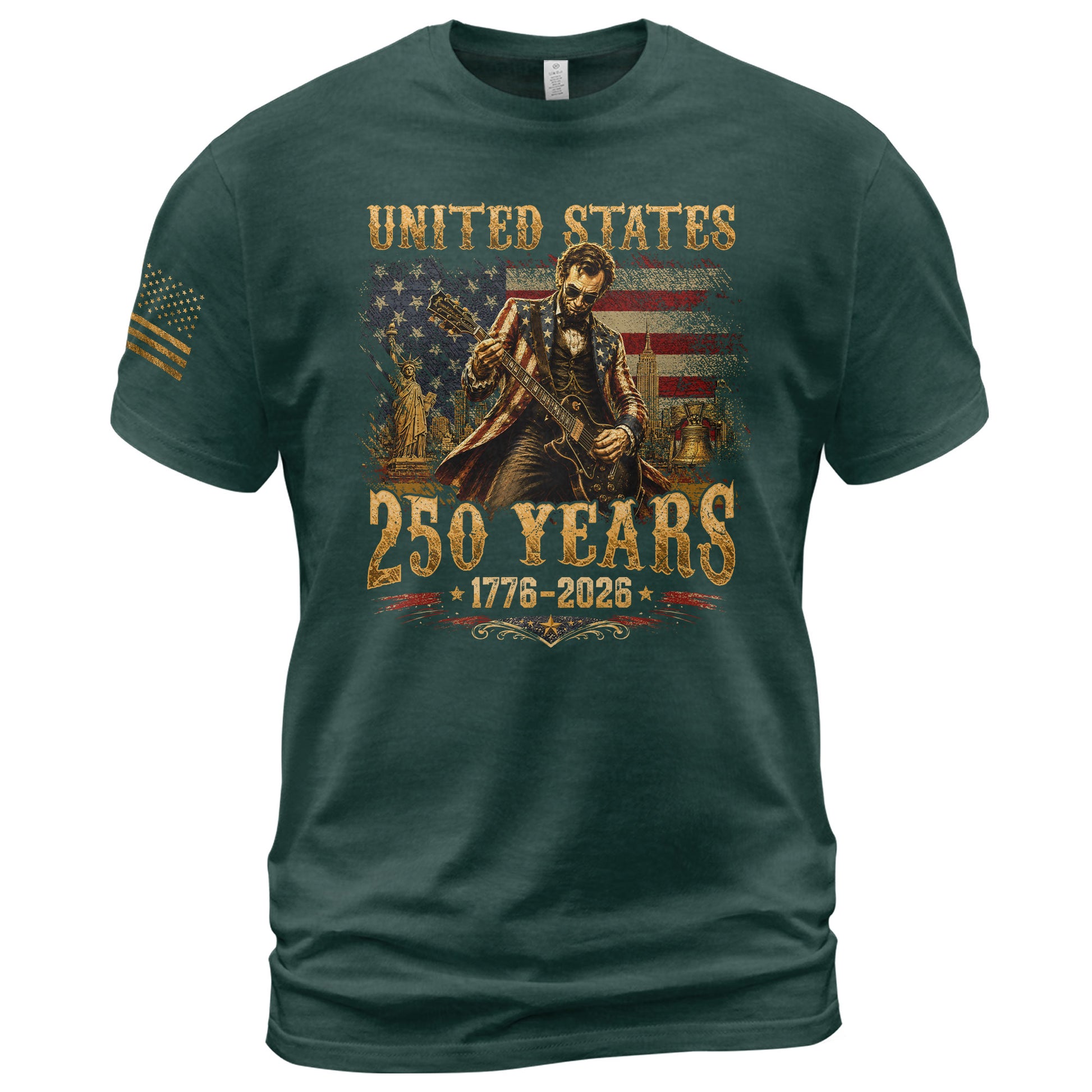 Abraham Lincoln T-Shirt Playing Guitar 1776 2026 Patriotic Statue Liberty Graphic Tee - Rust Field Wear