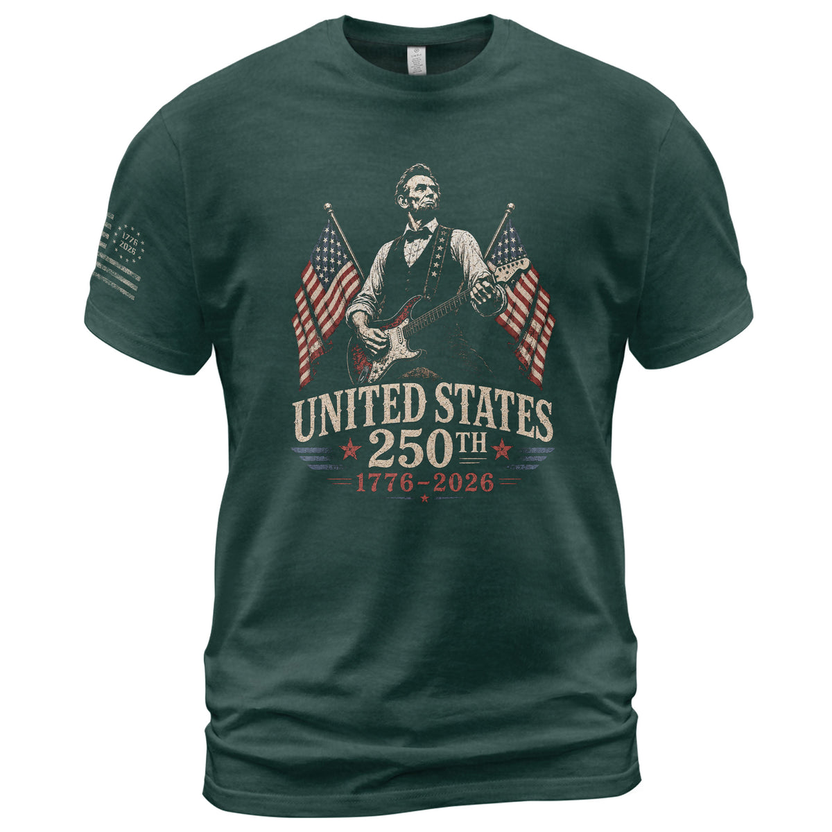 Mens T Shirt Patriotic Abraham Lincoln Guitar 1776-2026 250th Anniversary Rock Tee - Rust Field Wear