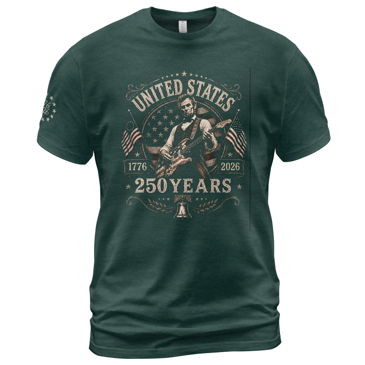 Mens T Shirt Patriotic 250 Years 1776-2026 Vintage Abraham Lincoln Guitarist Graphic Tee - Rust Field Wear