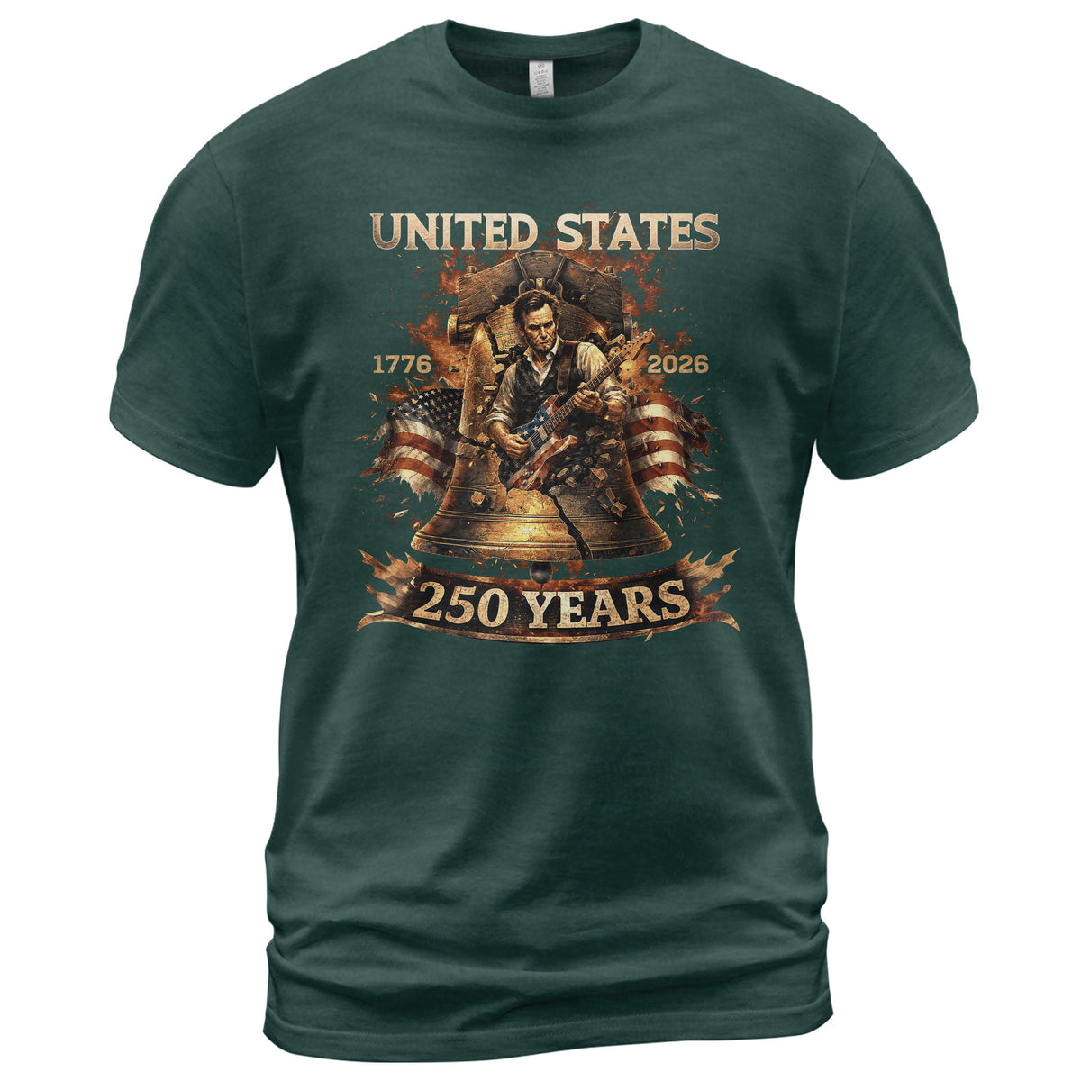 Liberty Bell Guitar Patriotic T-Shirt - Vintage 1776 2026 Historical Graphic Tee - Rust Field Wear
