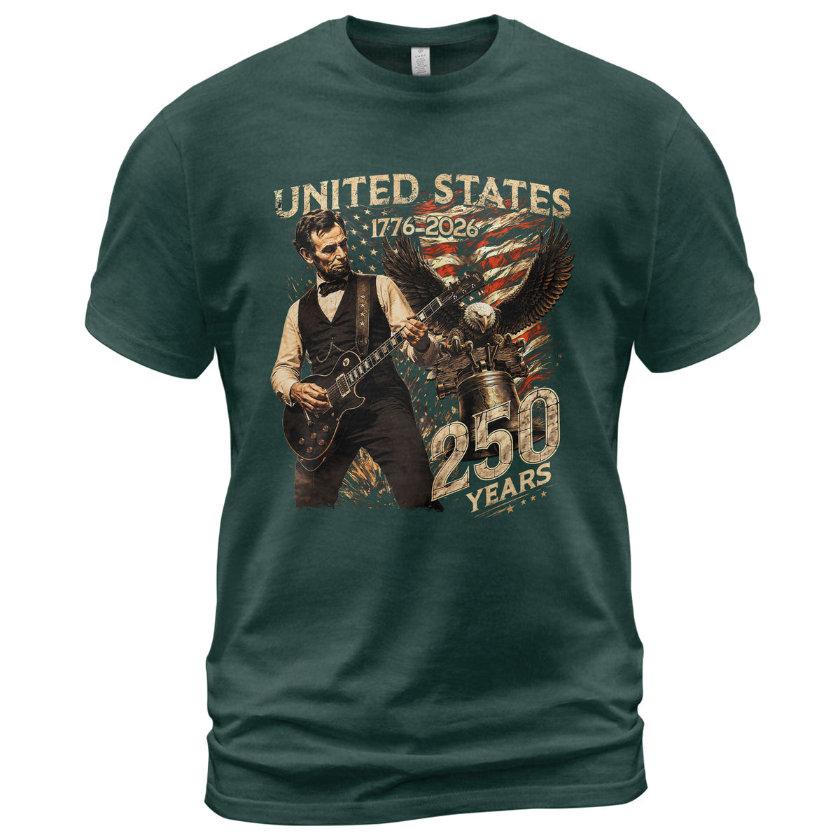 Abraham Lincoln T Shirt Rockstar Guitar Design - Vintage Eagle 1776 2026 Patriotic Tee - Rust Field Wear