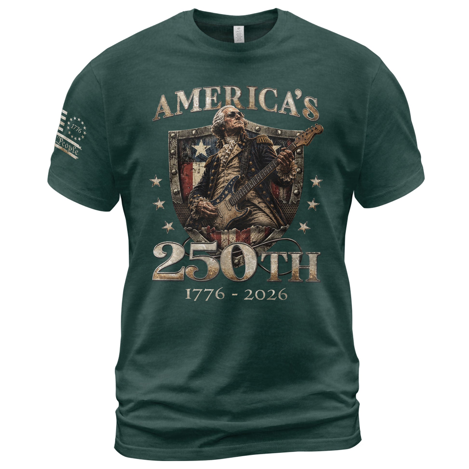 Vintage George Washington Guitar Shirt 1776-2026 Commemorative Graphic Tee Patriotic Style - Rust Field Wear