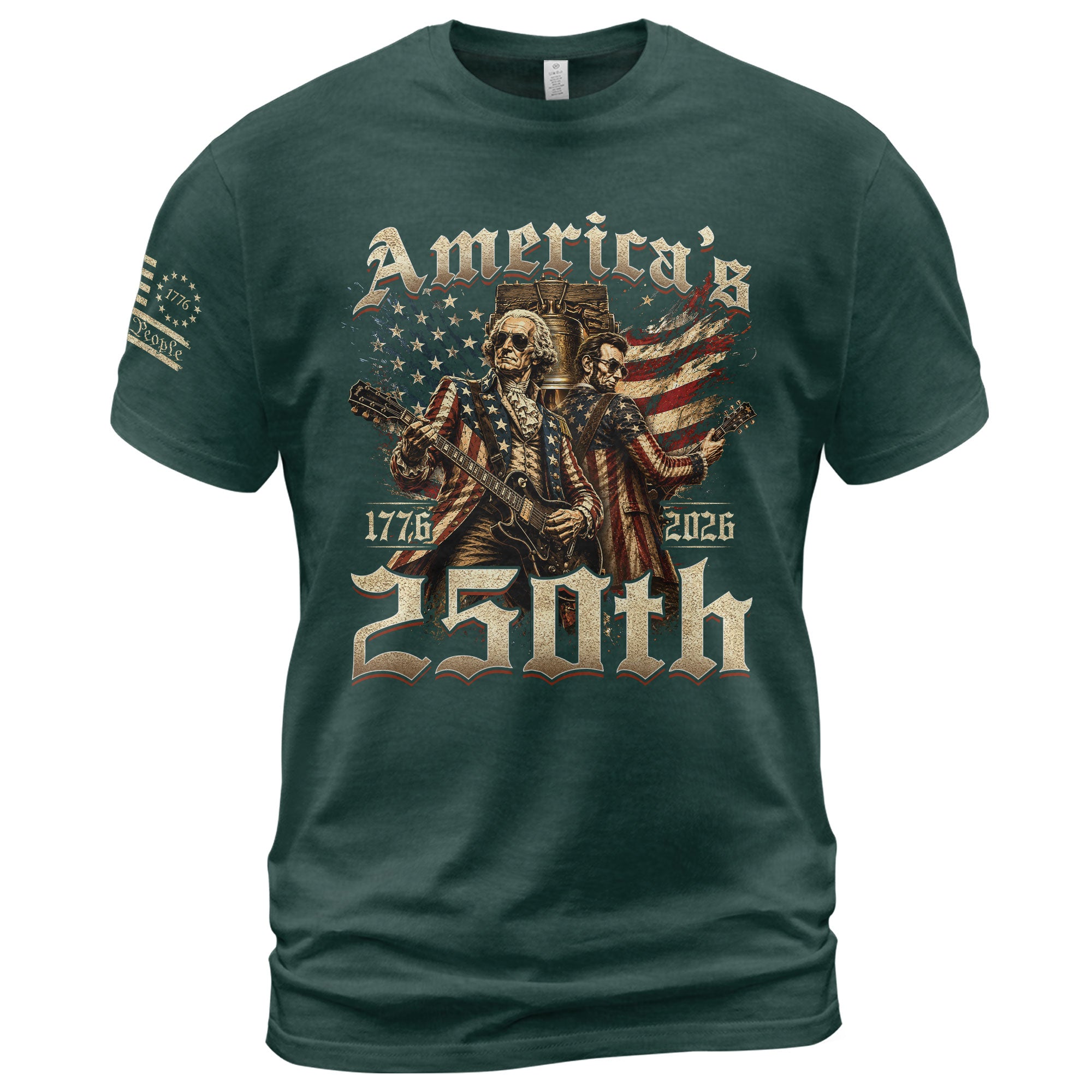Washington and Lincoln Guitar Shirt 1776-2026 Patriotic Graphic Tee Historical Legacy Apparel - Rust Field Wear
