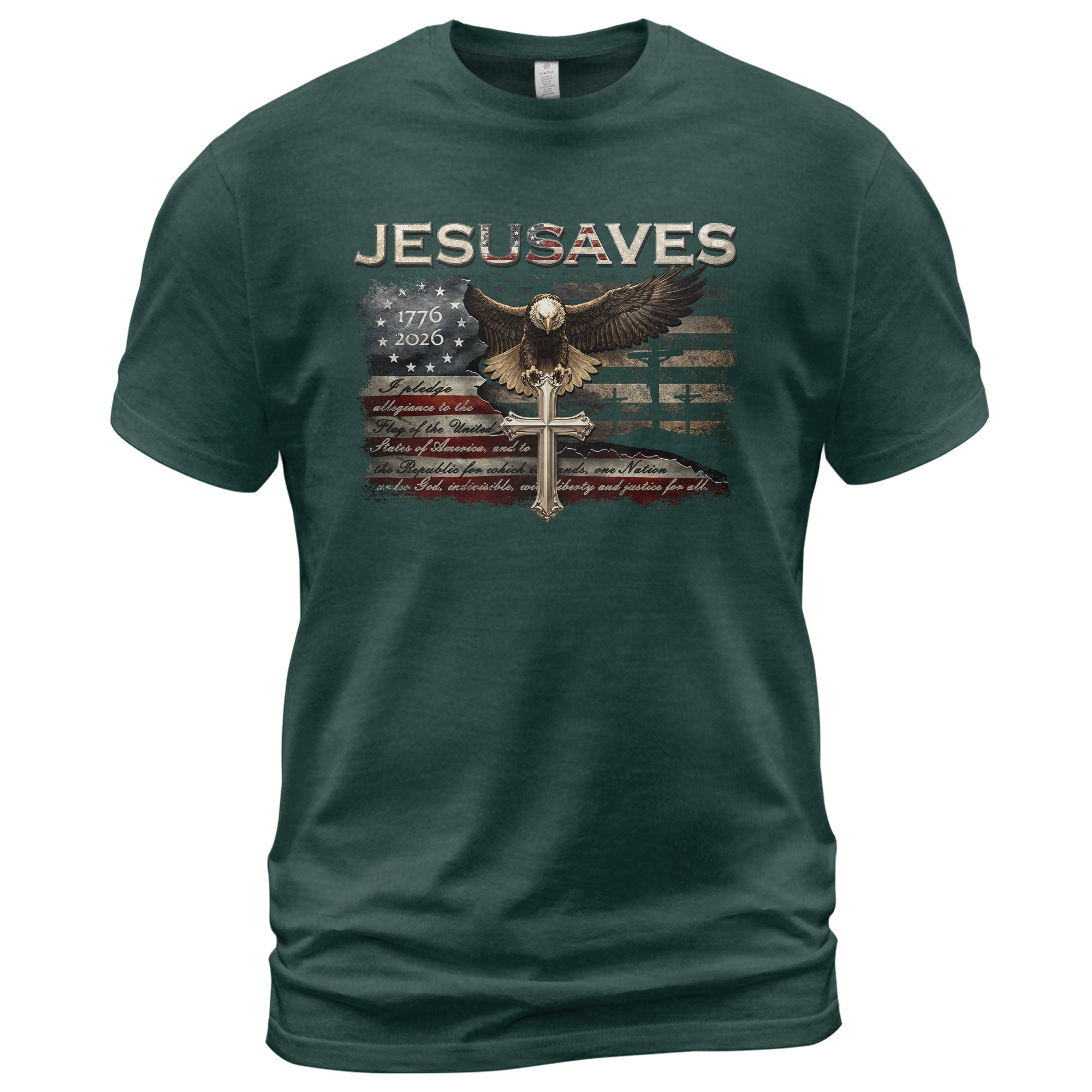 JESUSAVES Graphic T Shirt Patriotic American Eagle Cross Religious Faith Apparel - Rust Field Wear