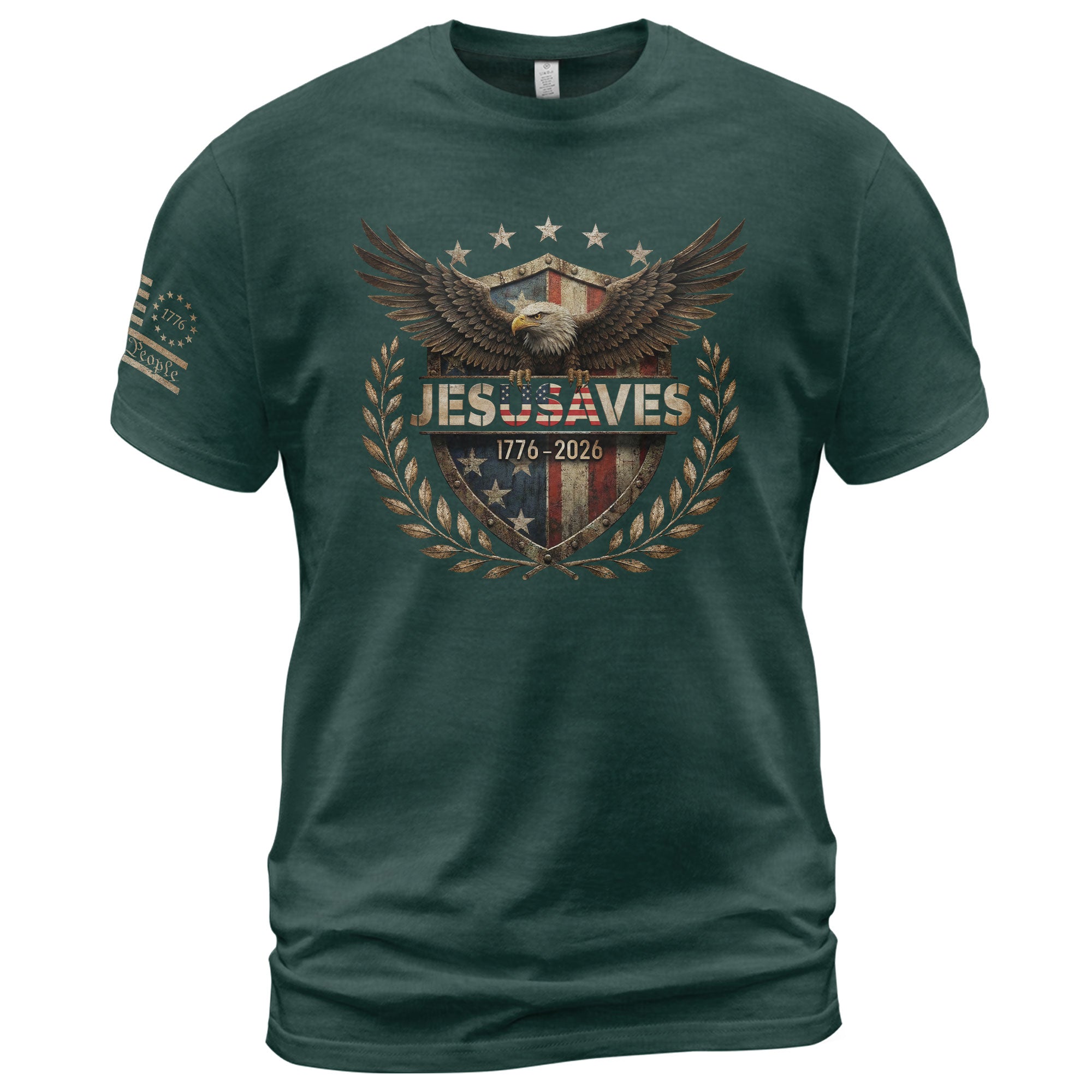 JESUSAVES 1776-2026 T-Shirt Patriotic American Eagle Graphic Tee - Classic Apparel Item - Rust Field Wear
