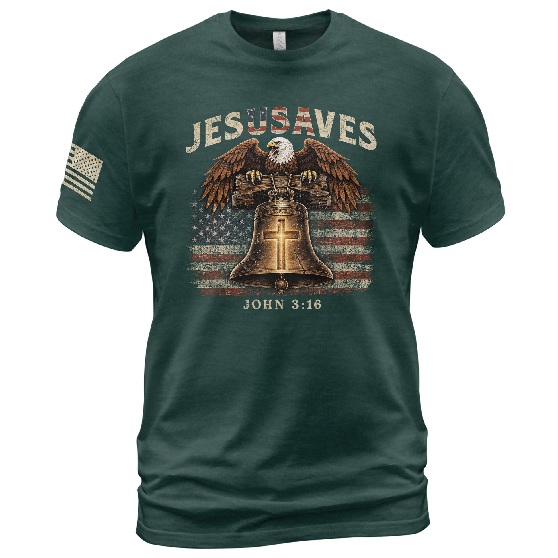 JESUSAVES American Eagle Bell Print T-Shirt Patriotic Graphic Casual Wear Unisex Tee - Rust Field Wear