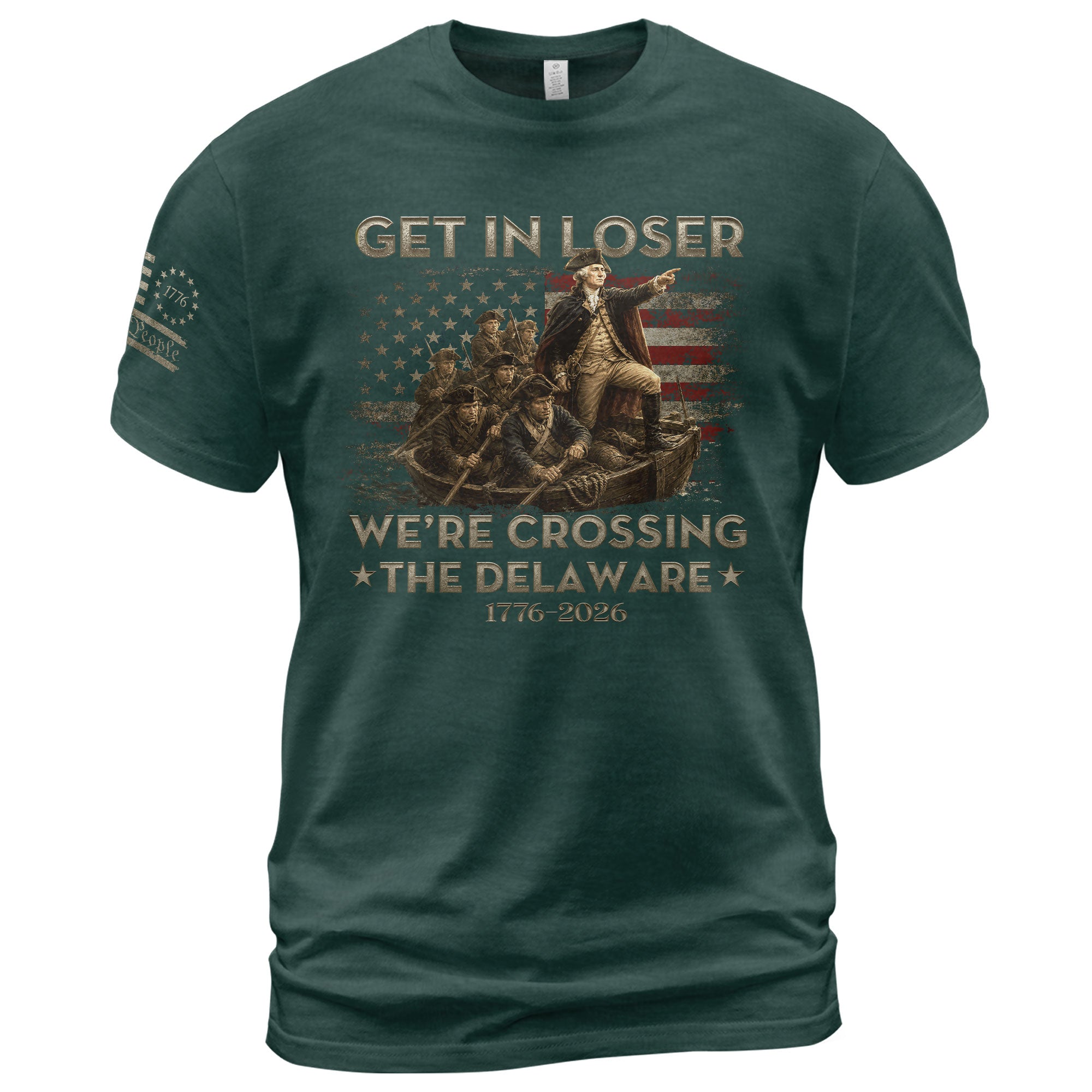 The Delaware Crossing Anniversary Tee - 1776-2026 Patriotic George Washington Cotton Shirt - Rust Field Wear