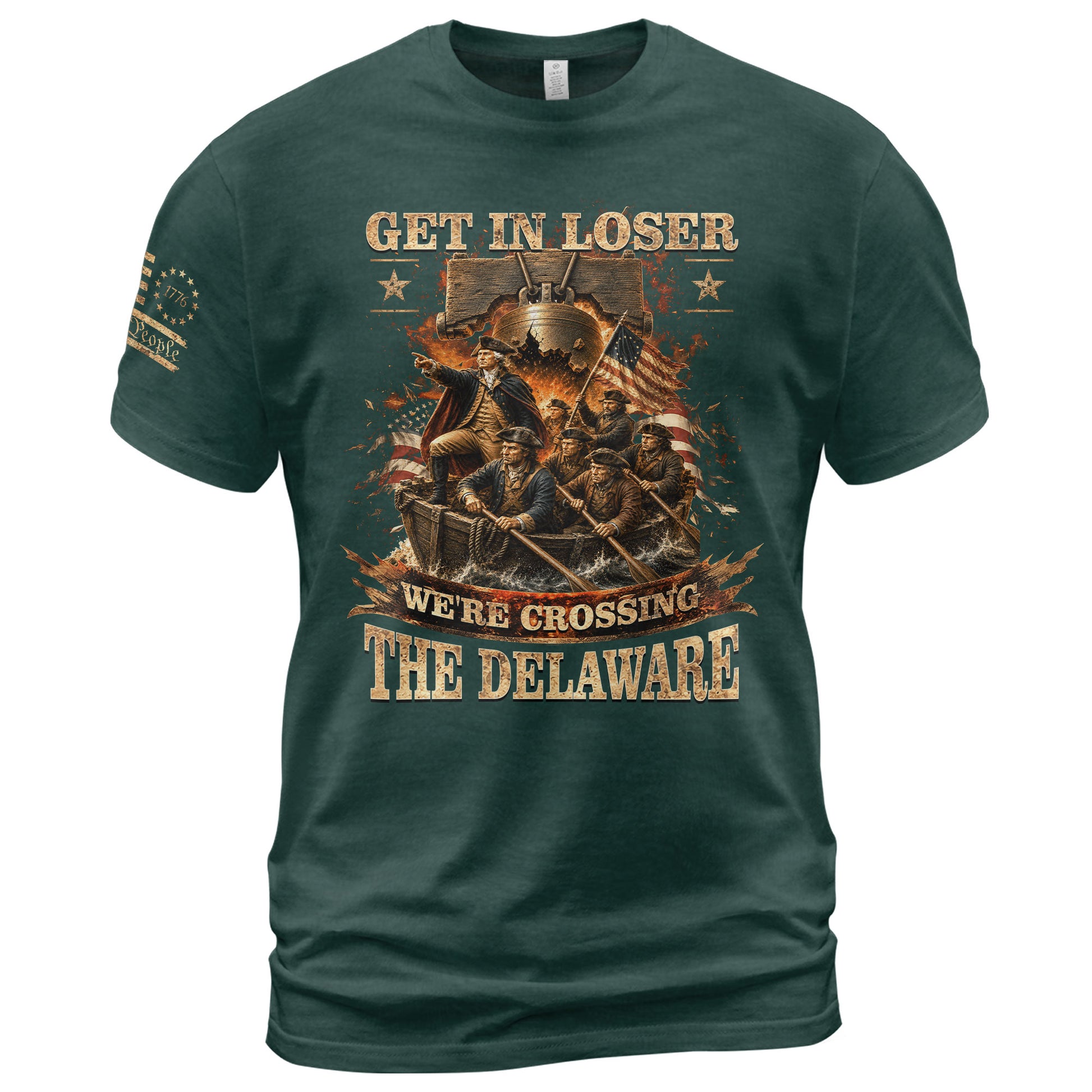 Get In Loser We're Crossing The Delaware T-Shirt Revolutionary War Patriotic Sleeve Tee - Rust Field Wear