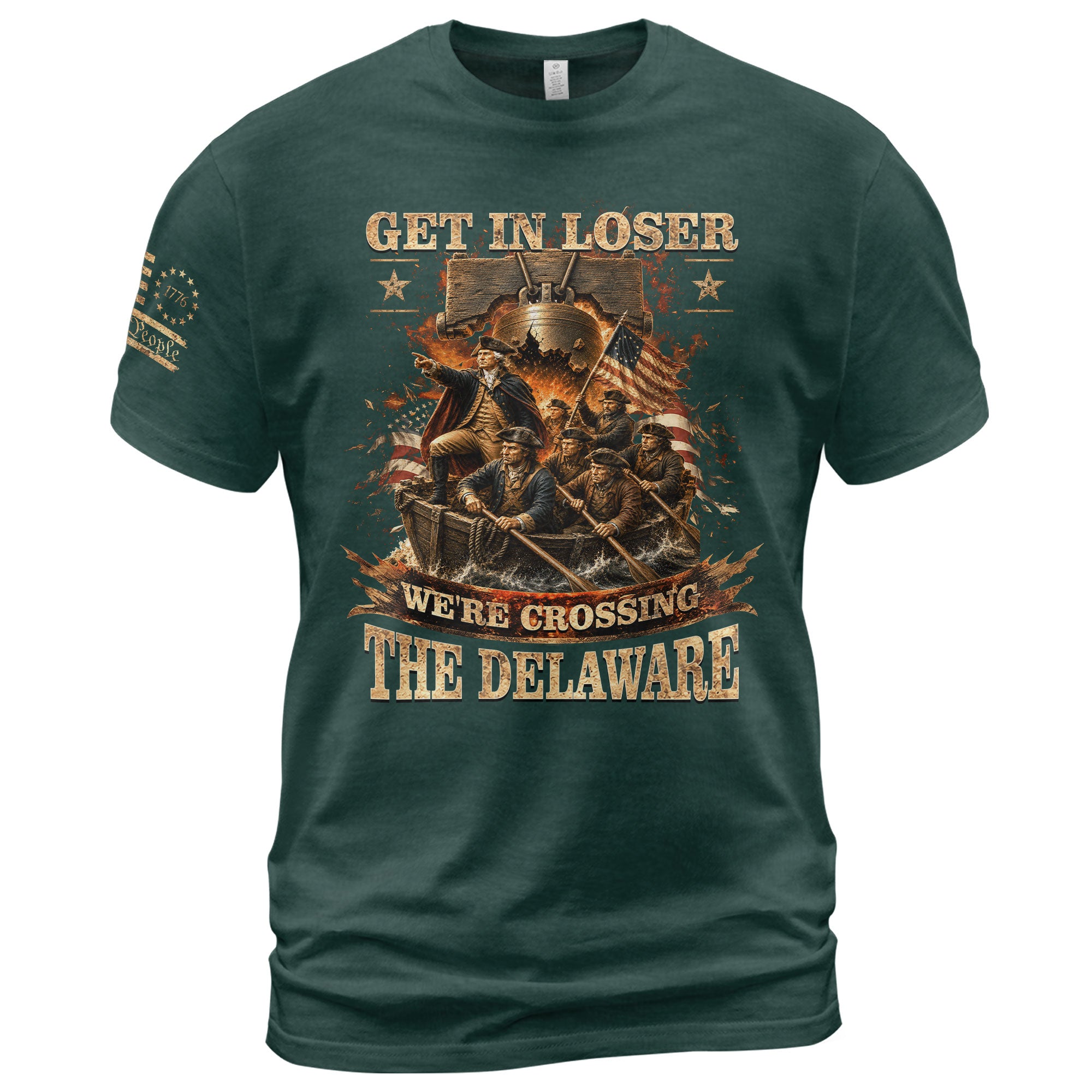 Get In Loser We're Crossing The Delaware T-Shirt Revolutionary War Patriotic Sleeve Tee - Rust Field Wear