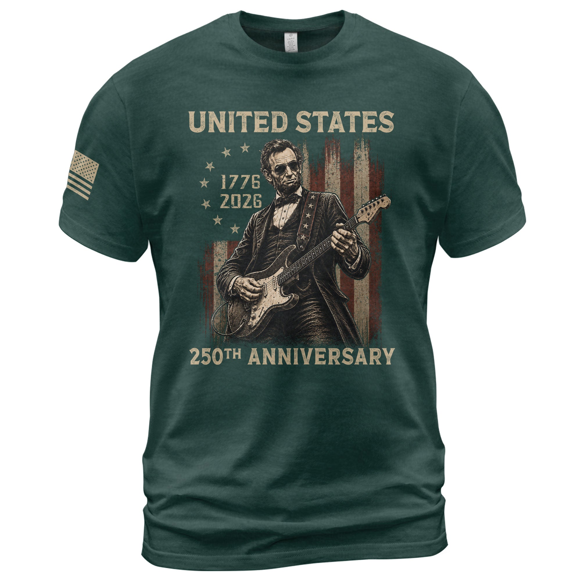 Lincoln Rock Guitar Shirt 1776 2026 Vintage American Flag Patriotic Graphic Tee Men - Rust Field Wear