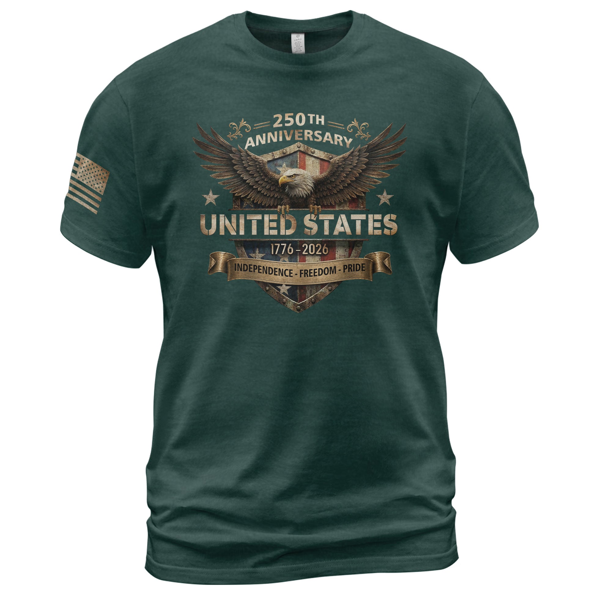 United States Eagle Shield Shirt 250th Anniversary 1776-2026 Patriotic Graphic Tee Apparel - Rust Field Wear
