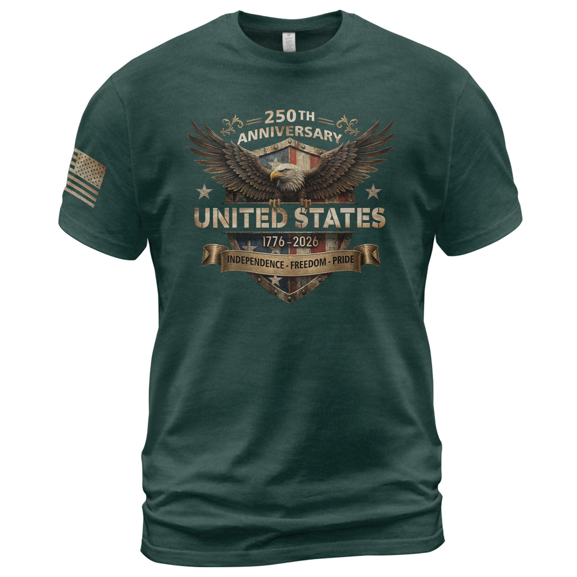 United States Eagle Shield Shirt 250th Anniversary 1776-2026 Patriotic Graphic Tee Apparel - Rust Field Wear