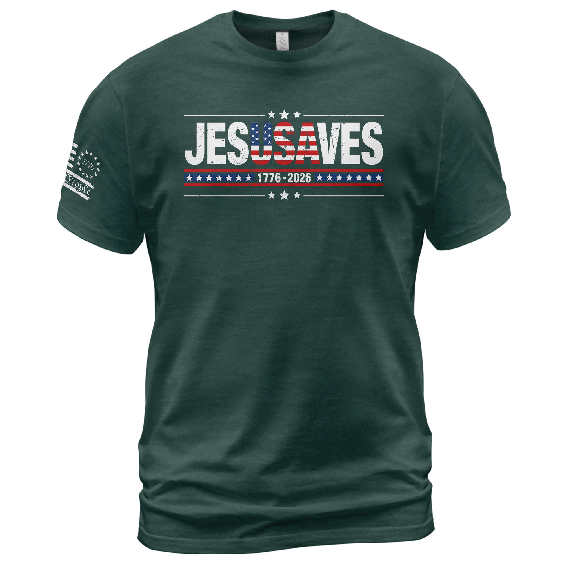 JESUSAVES T-Shirt USA Flag Patriotic 1776 2026 We The People Men Cotton Tee Shirt - Rust Field Wear