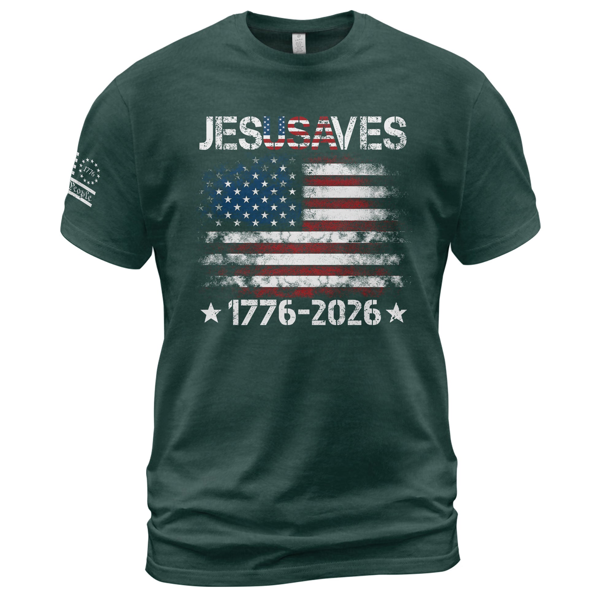 Patriotic JESUSAVES USA Flag Shirt Men 1776 2026 We The People Christian Cotton Tee - Rust Field Wear