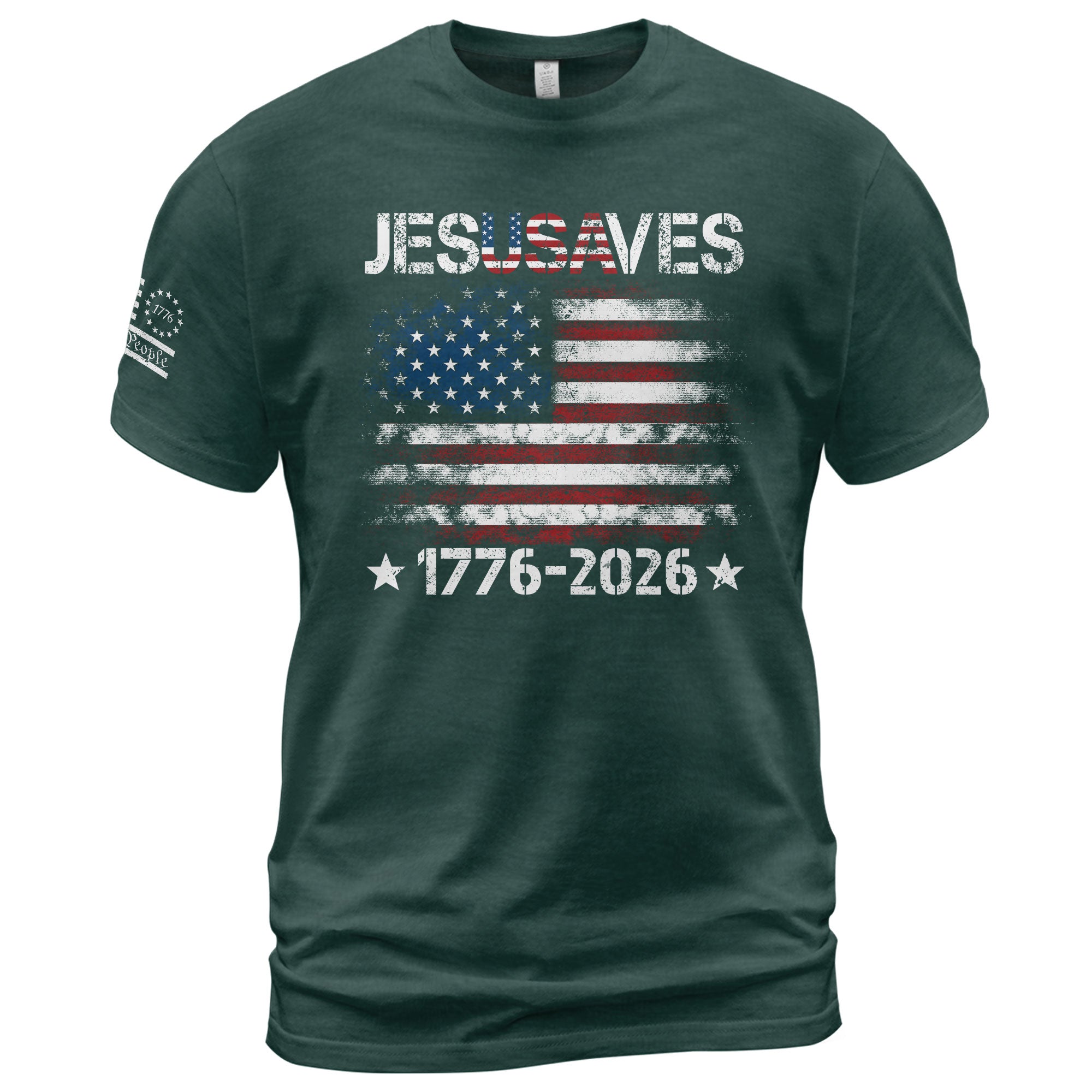 Patriotic JESUSAVES USA Flag Shirt Men 1776 2026 We The People Christian Cotton Tee - Rust Field Wear