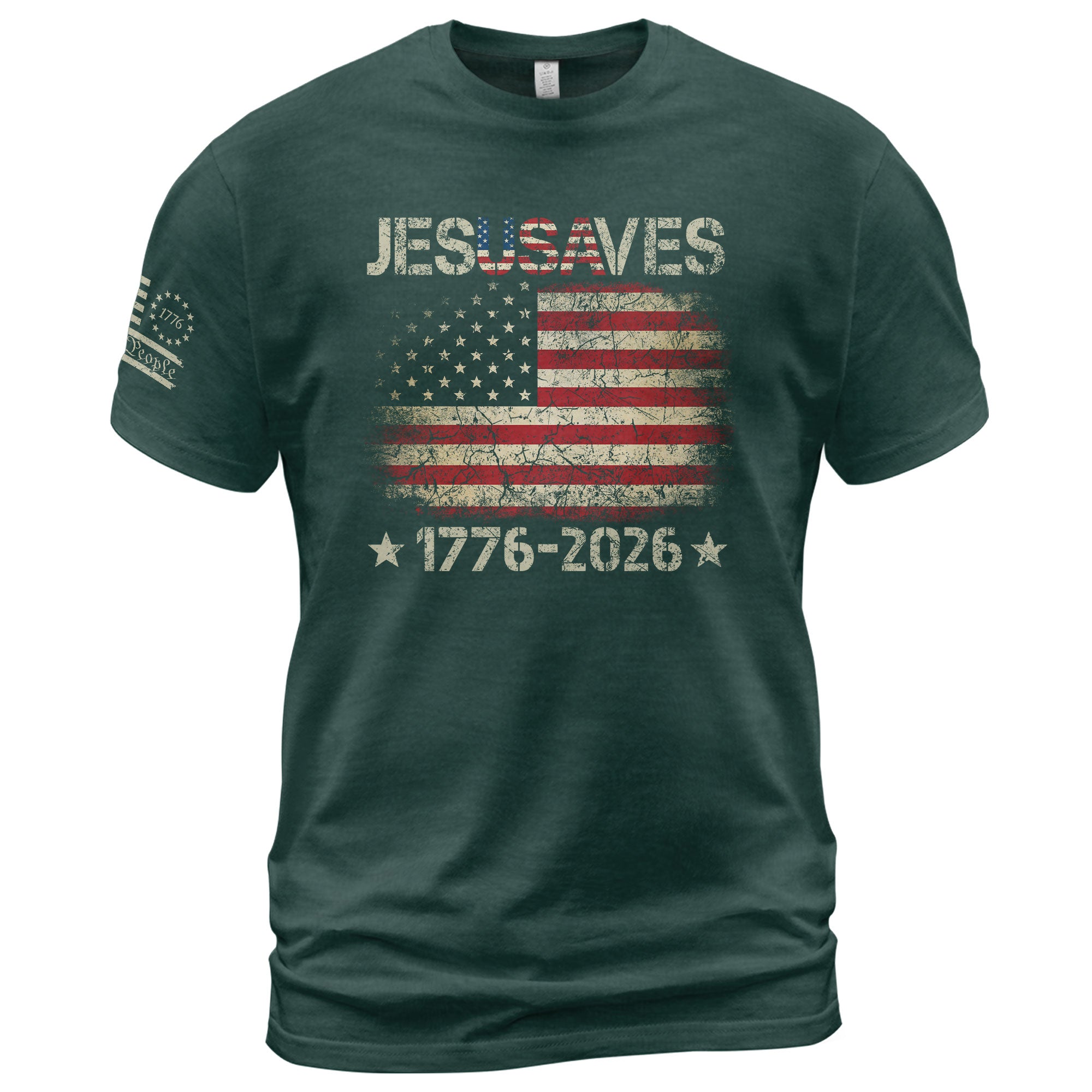 Vintage JESUSAVES USA Flag Shirt 1776 2026 We The People Men Patriotic Cotton Tee - Rust Field Wear