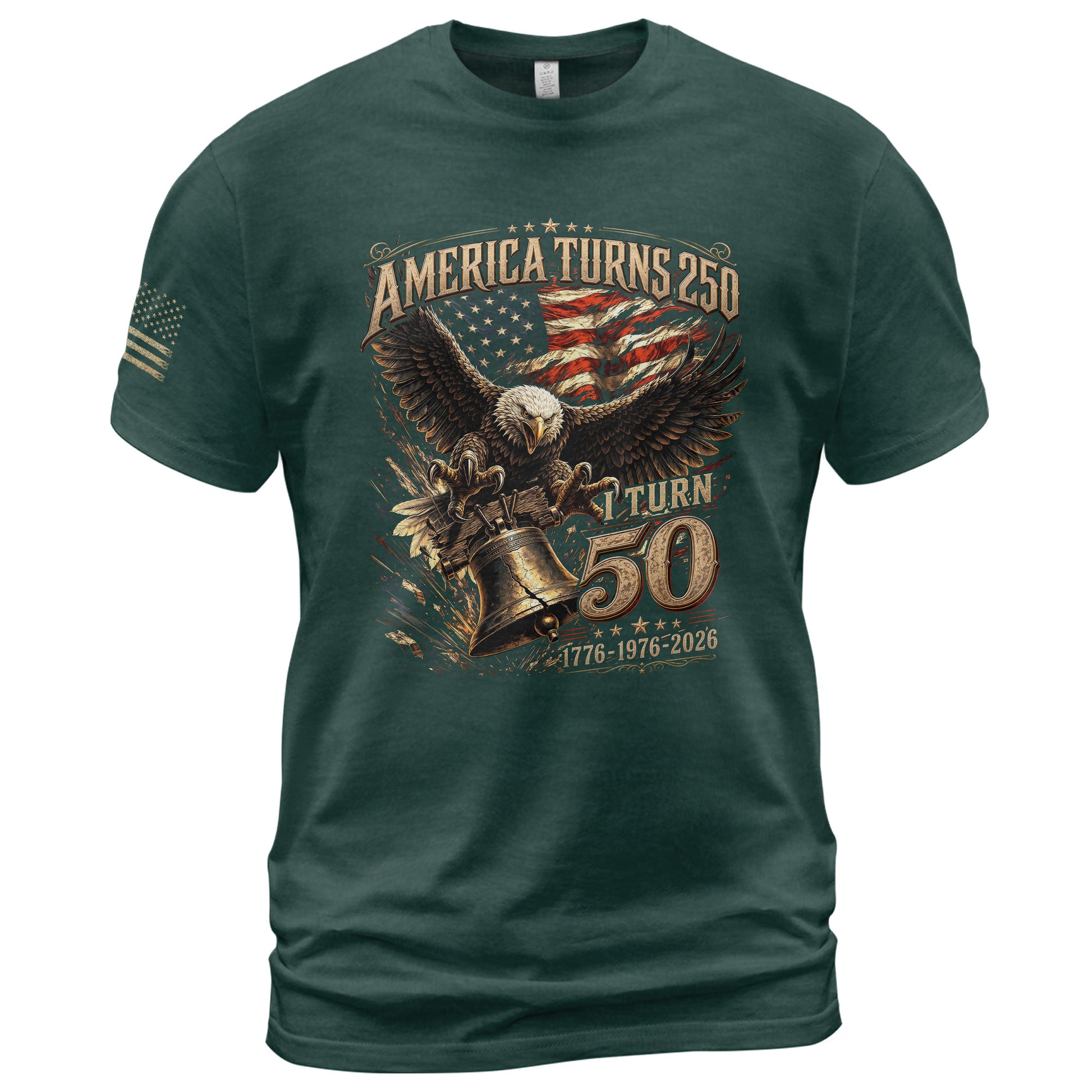America Turns 250 I Turn 50 Eagle Bell Patriotic 50th Birthday 1976 T-Shirt Gift Tee - Rust Field Wear