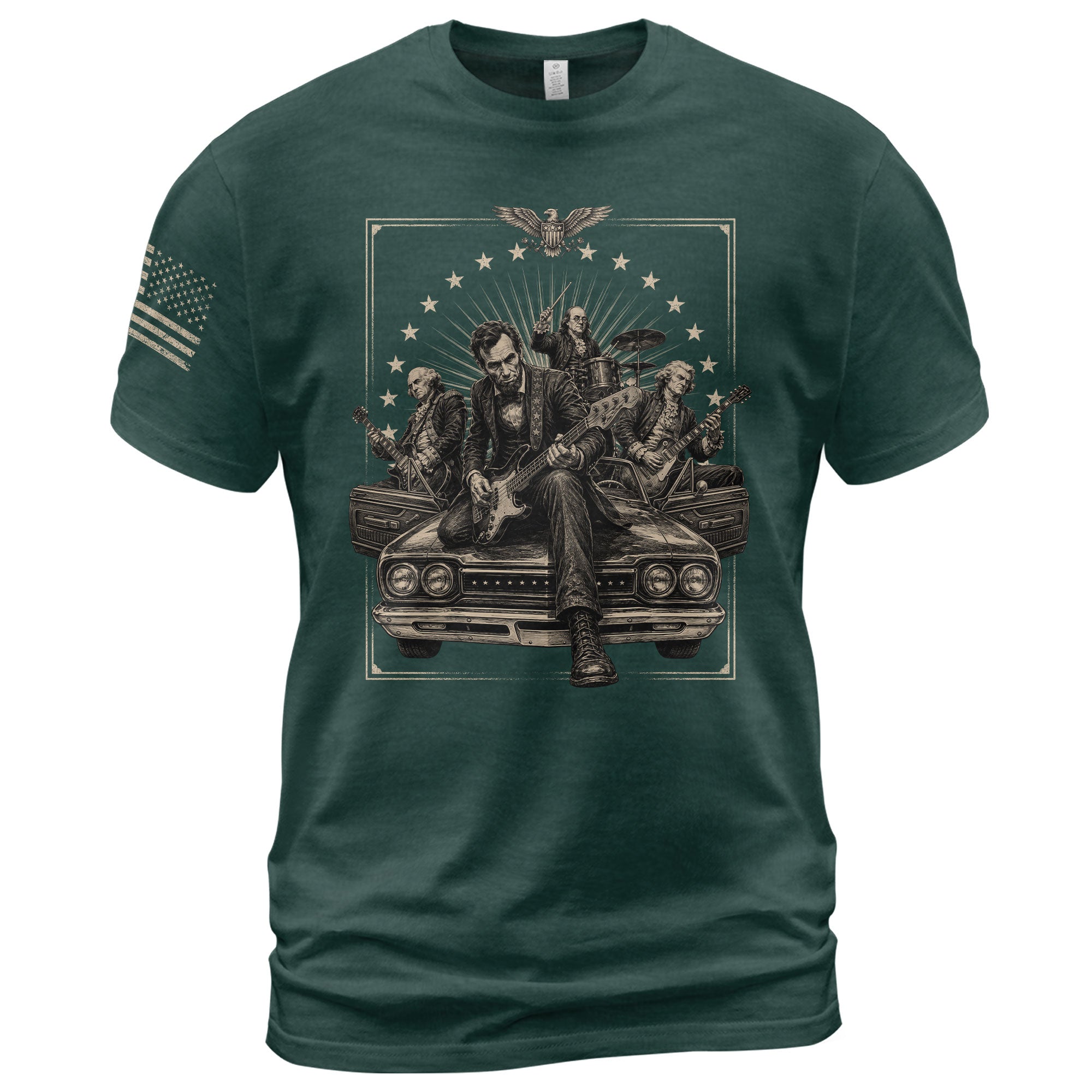Lincoln Playing Guitar Vintage Shirt Patriotic Rock Music Graphic Sleeve Tee Gift - Rust Field Wear
