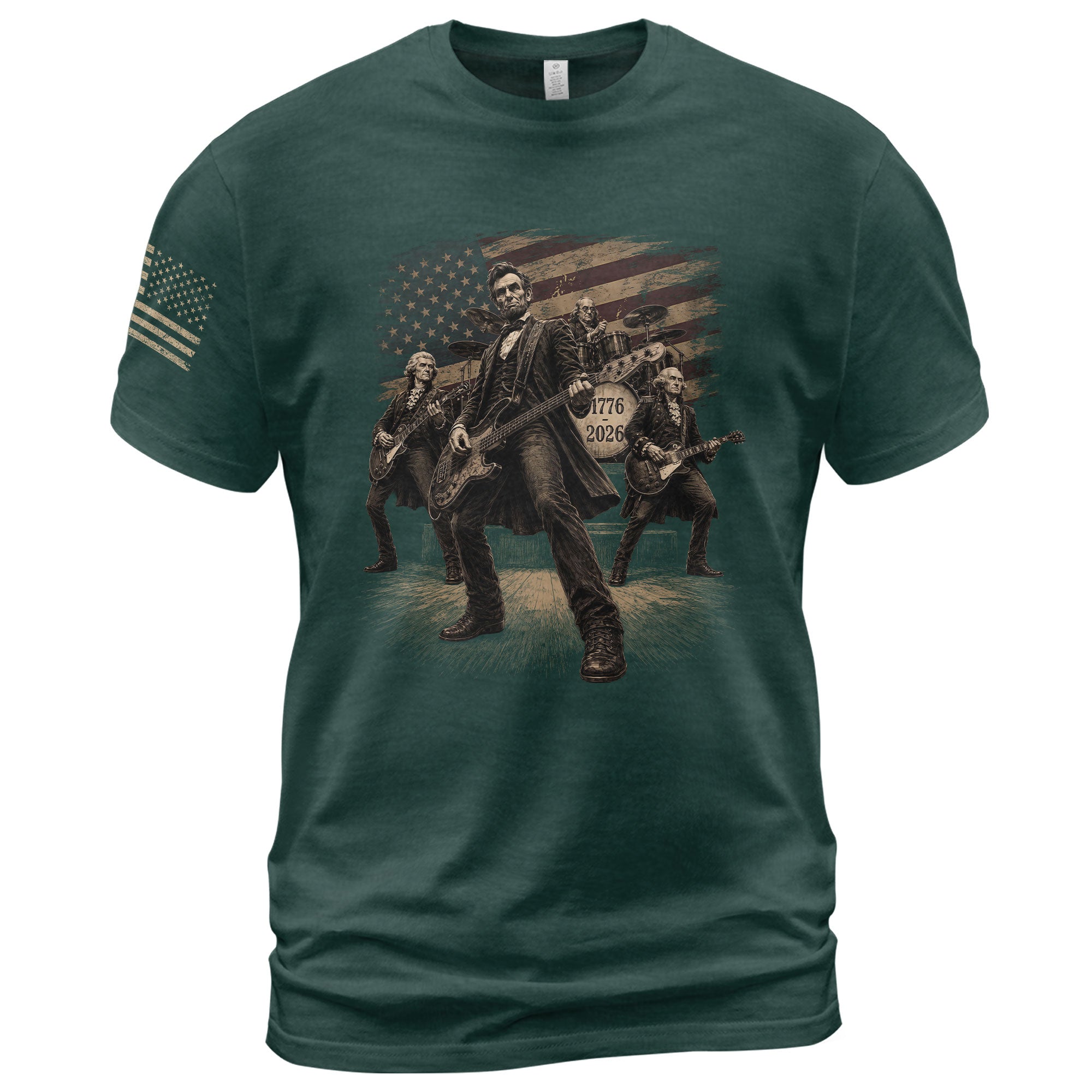 Lincoln Playing Guitar Vintage Patriotic Shirt 1776 2026 Rock Band Sleeve Tee - Rust Field Wear