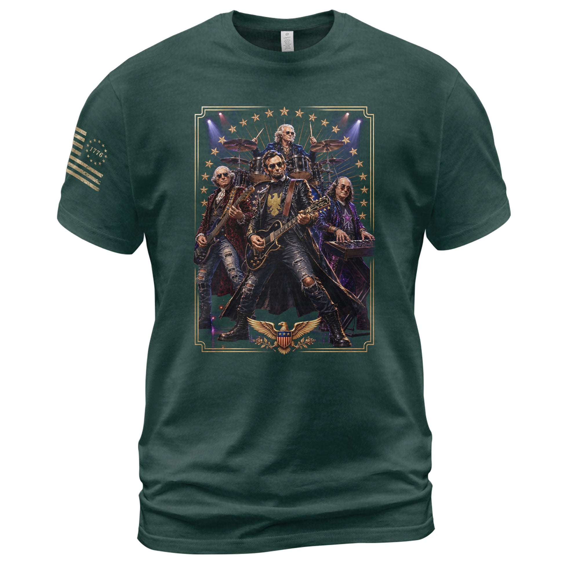 Patriotic Lincoln Guitar Player T-Shirt Vintage Rock Band Graphic Sleeve Tee - Rust Field Wear