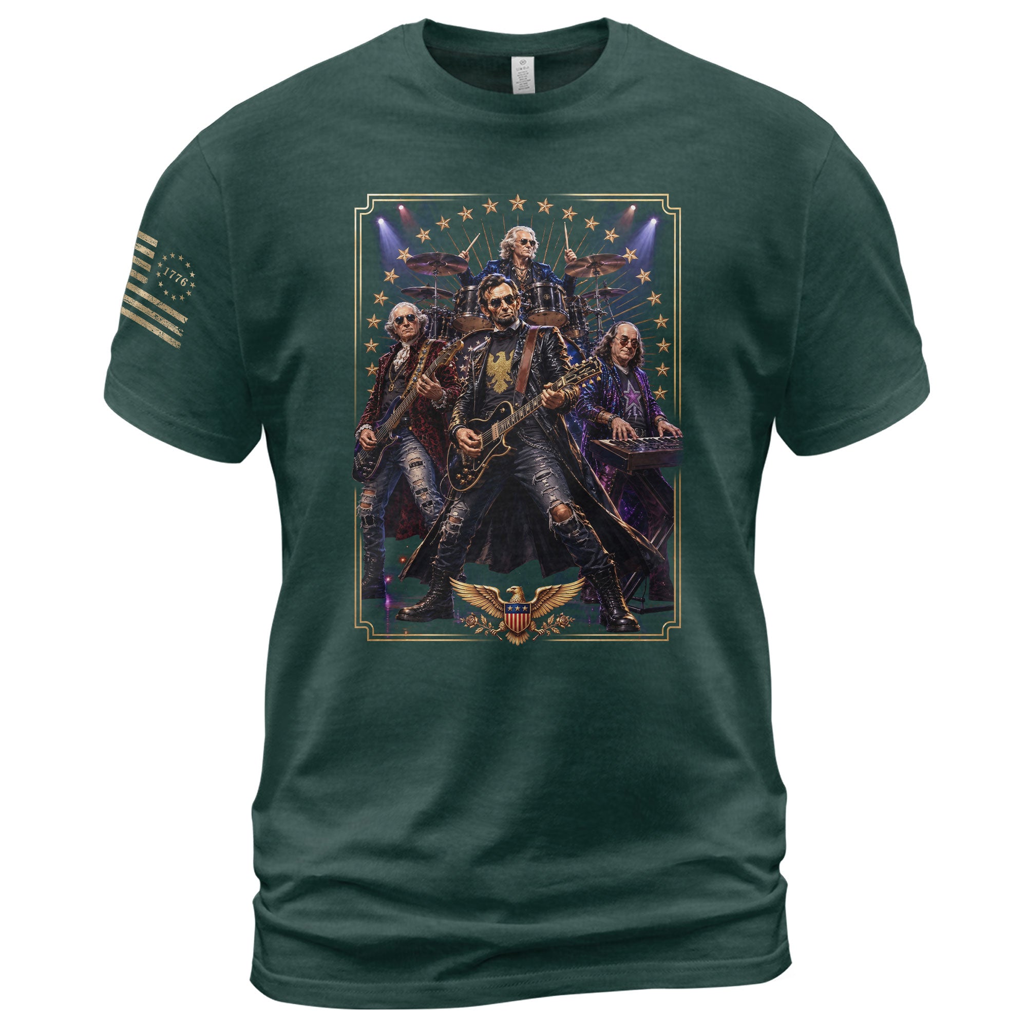 Patriotic Lincoln Guitar Player T-Shirt Vintage Rock Band Graphic Sleeve Tee - Rust Field Wear