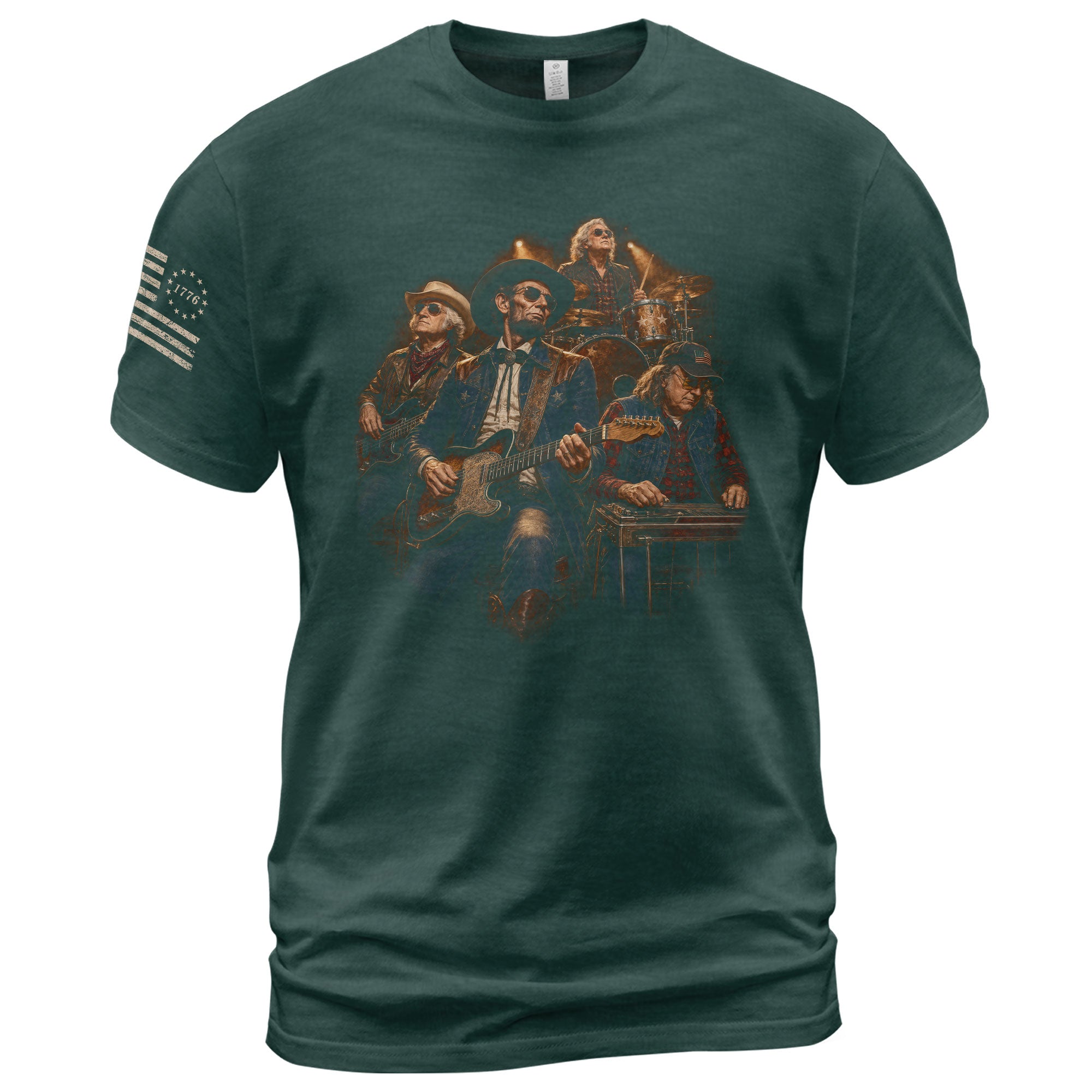 Historical Founding Fathers Country Band T-Shirt - Patriotic Graphic Style Design - Rust Field Wear