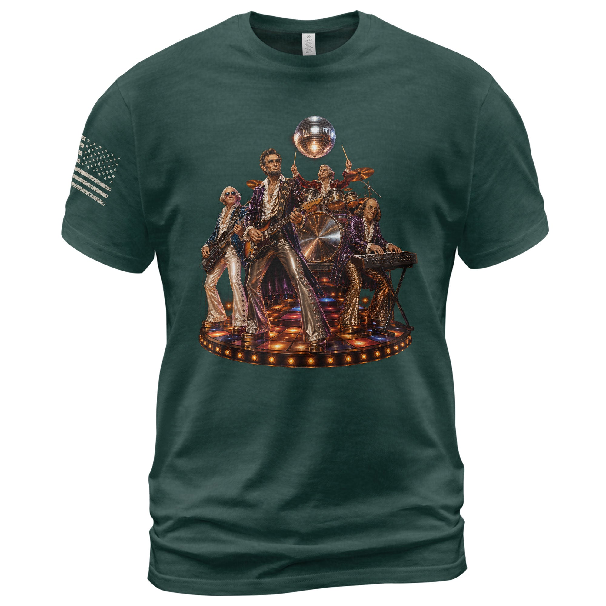 Unique Abraham Lincoln Disco Shirt - Historical Patriotic Band Graphic Print Tee - Rust Field Wear