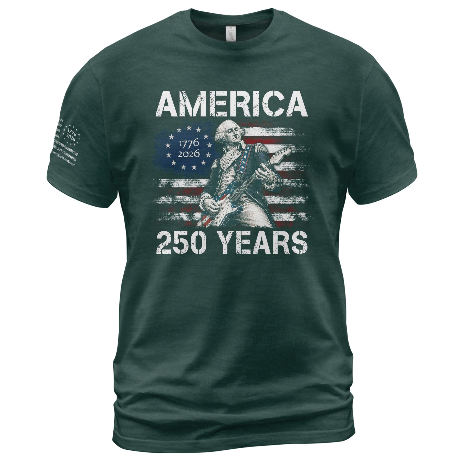250 Years George Washington Playing Guitar Patriotic Flag Independence Shirt - Rust Field Wear