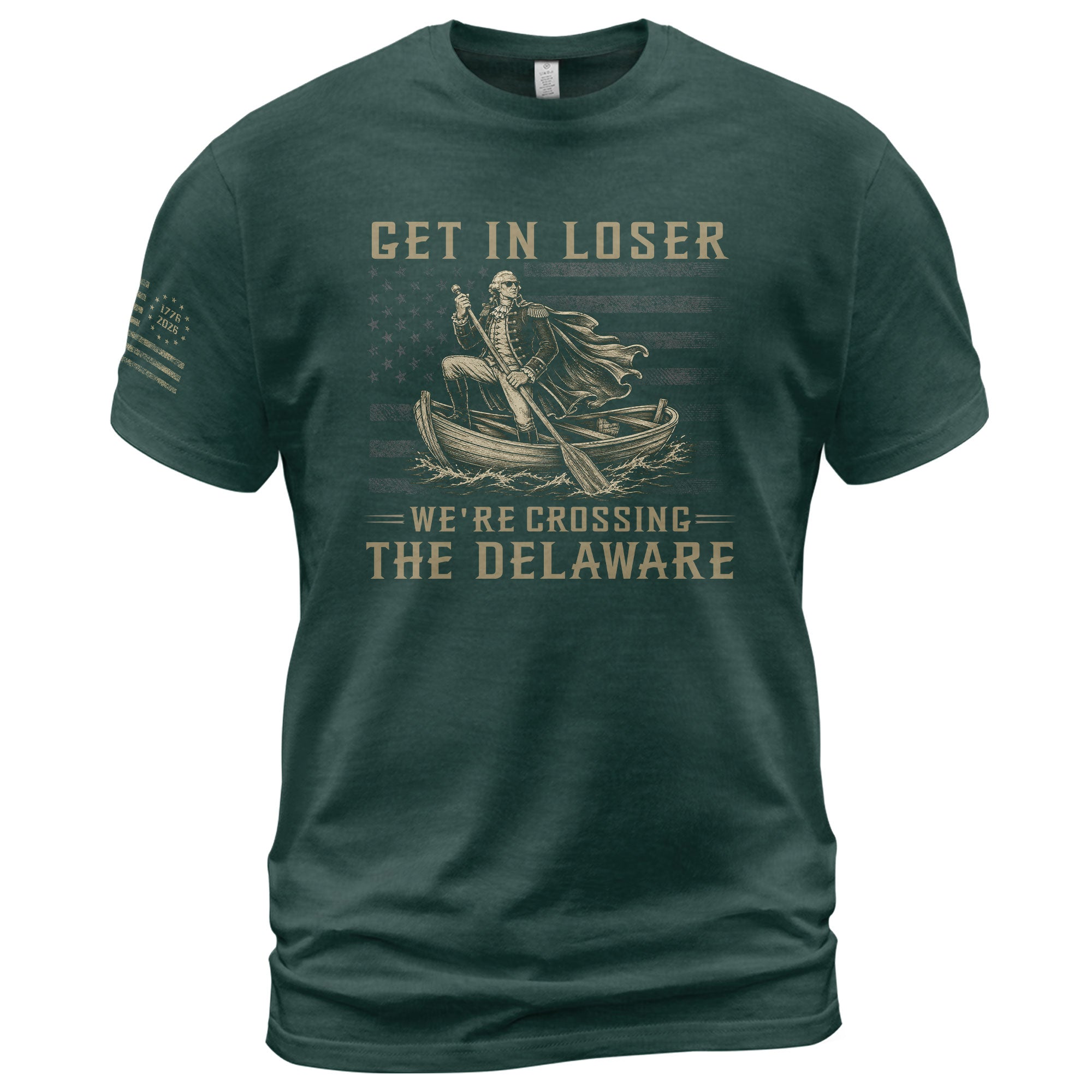 Patriotic Delaware River Crossing Tee - Get In Loser Washington Graphic Men's Shirt - Rust Field Wear
