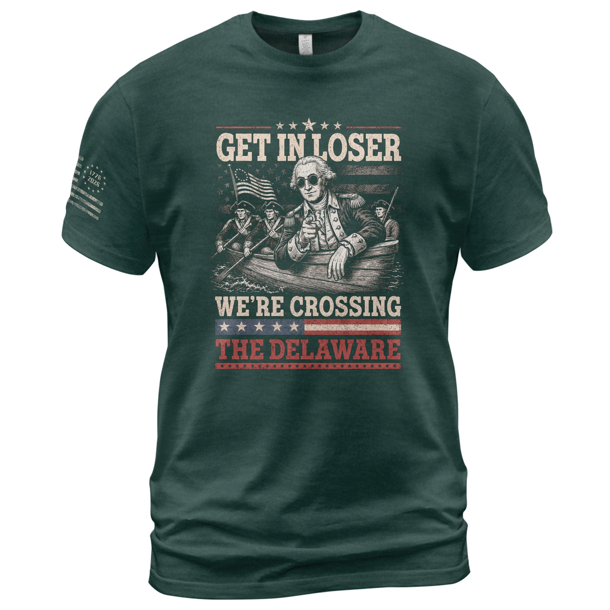 Washington Delaware Crossing Graphic Tee - Vintage Patriotic Funny Style Cotton Shirt - Rust Field Wear