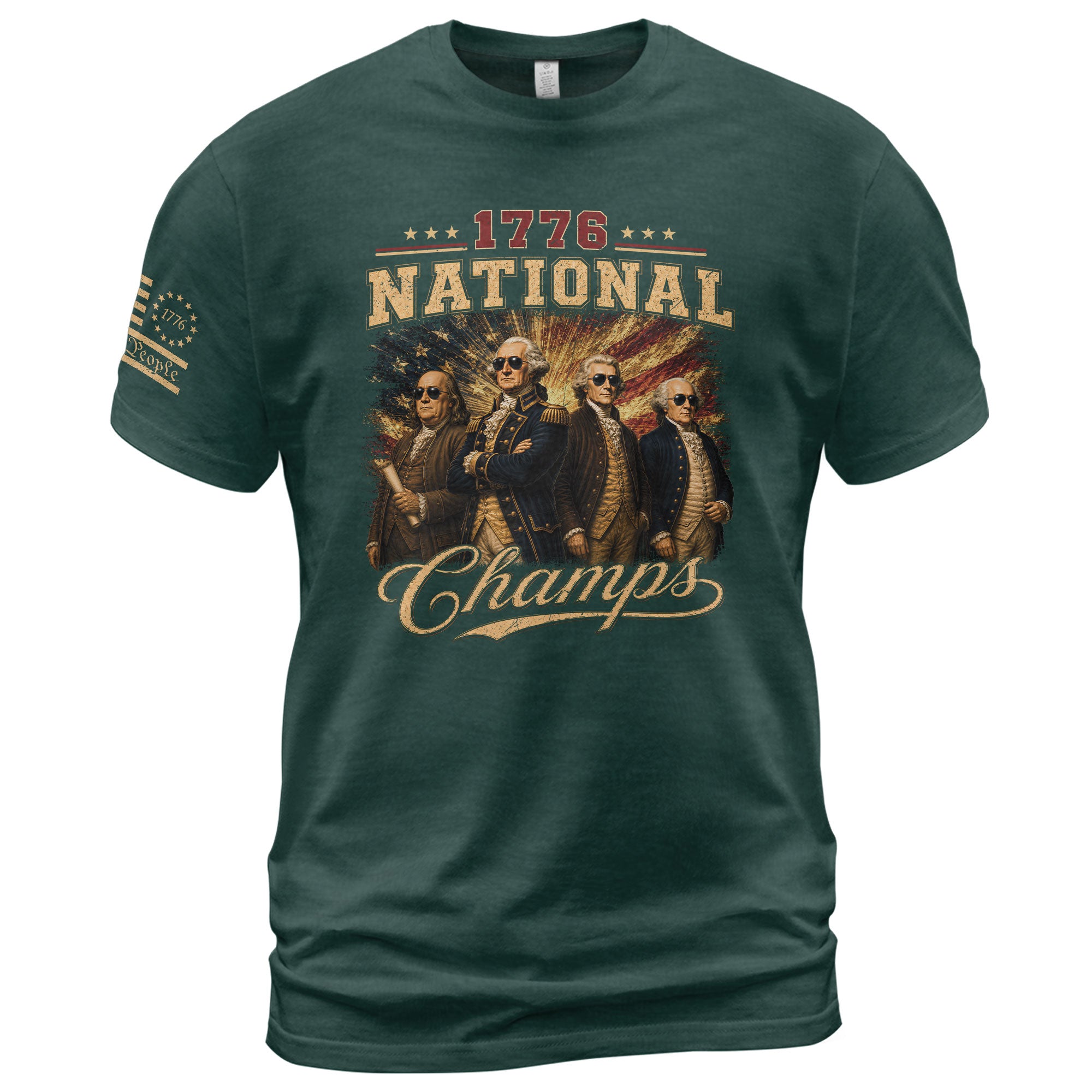 1776 National Champs Patriotic Graphic T-Shirt Founding Fathers Vintage Style Casual Apparel - Rust Field Wear
