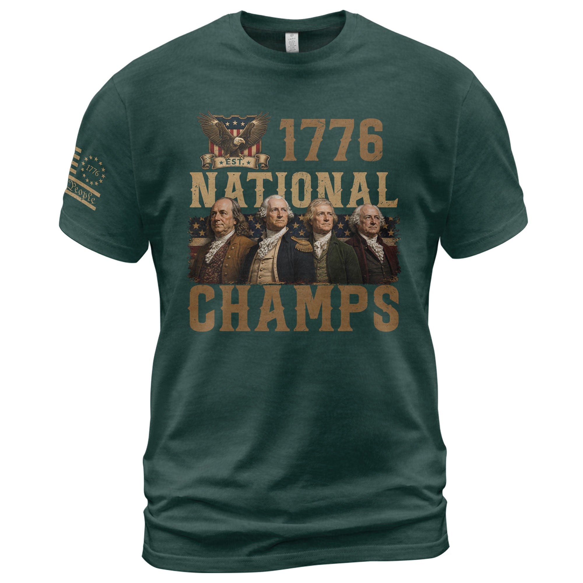1776 National Champs Patriotic Graphic Tee Founding Fathers Vintage Style Short Sleeve T-Shirt - Rust Field Wear