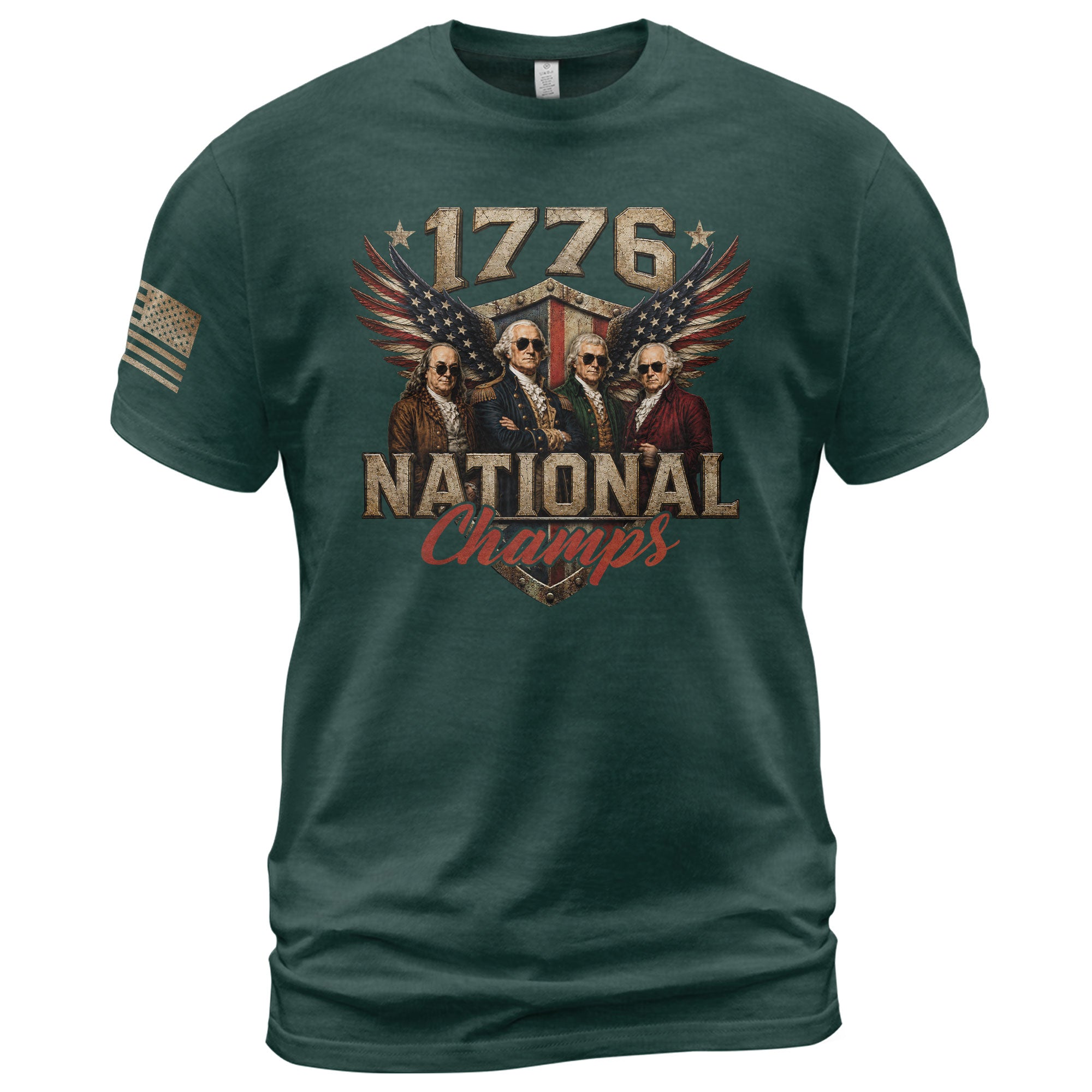 1776 National Champs Founding Fathers Wings Tee Patriotic Graphic Vintage Style Apparel - Rust Field Wear