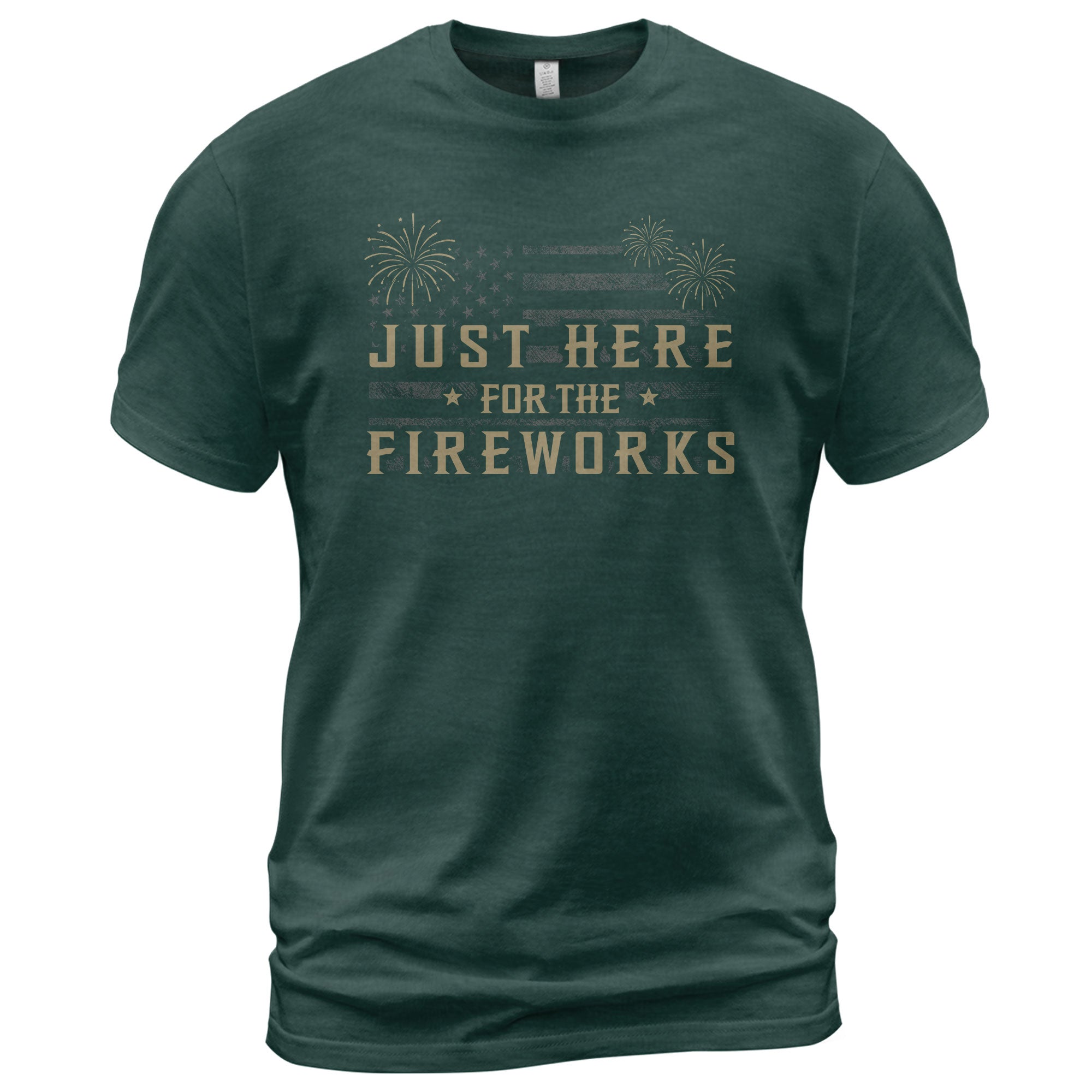 Just Here for The Fireworks Shirt Patriotic 4th of July USA American Flag Tee Men - Rust Field Wear